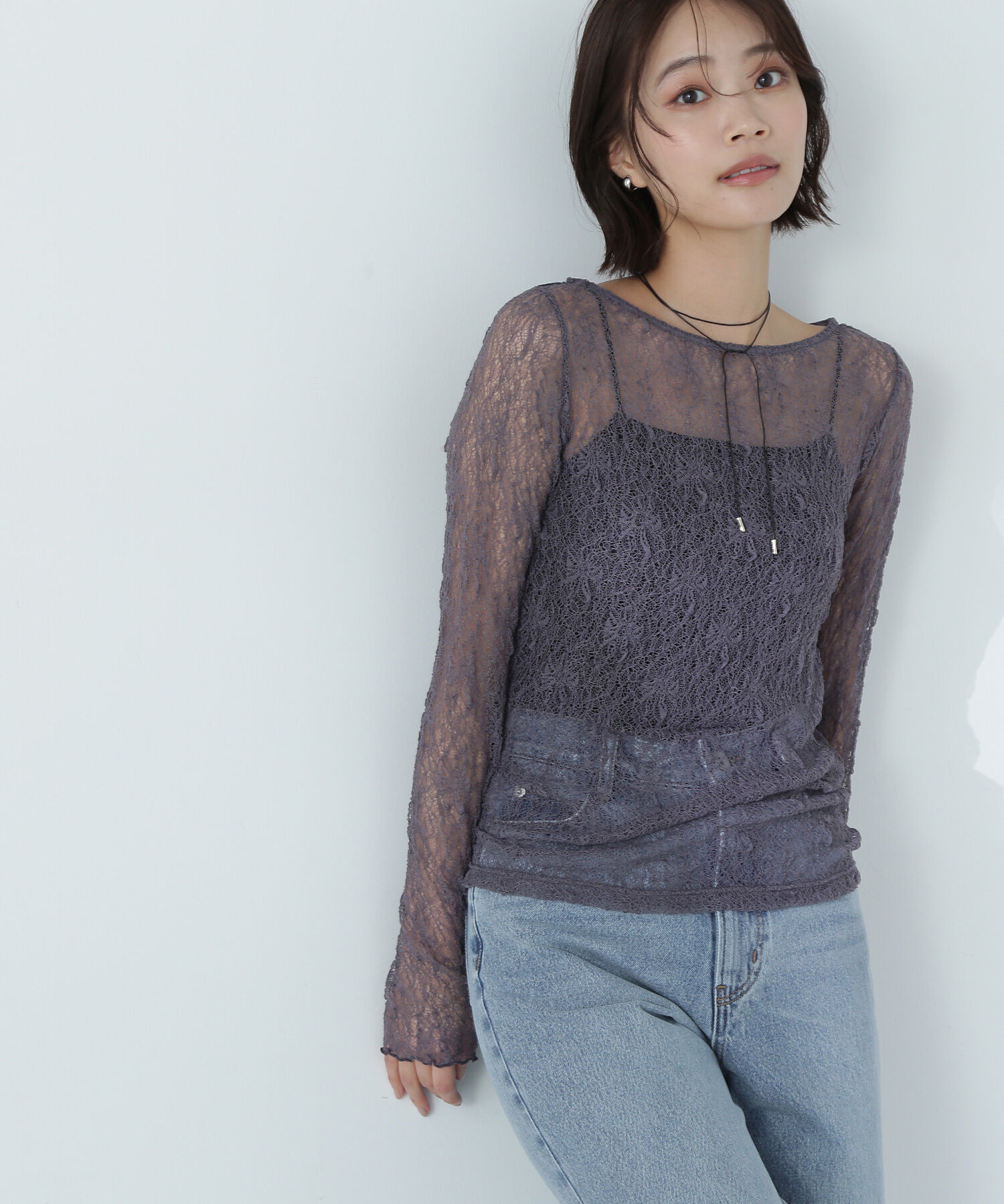  「ソフトシアーレースカットソー」|Tシャツ・カットソー|