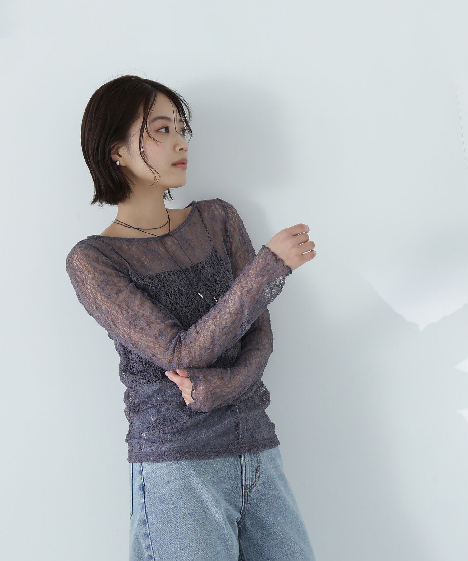  「ソフトシアーレースカットソー」|Tシャツ・カットソー|