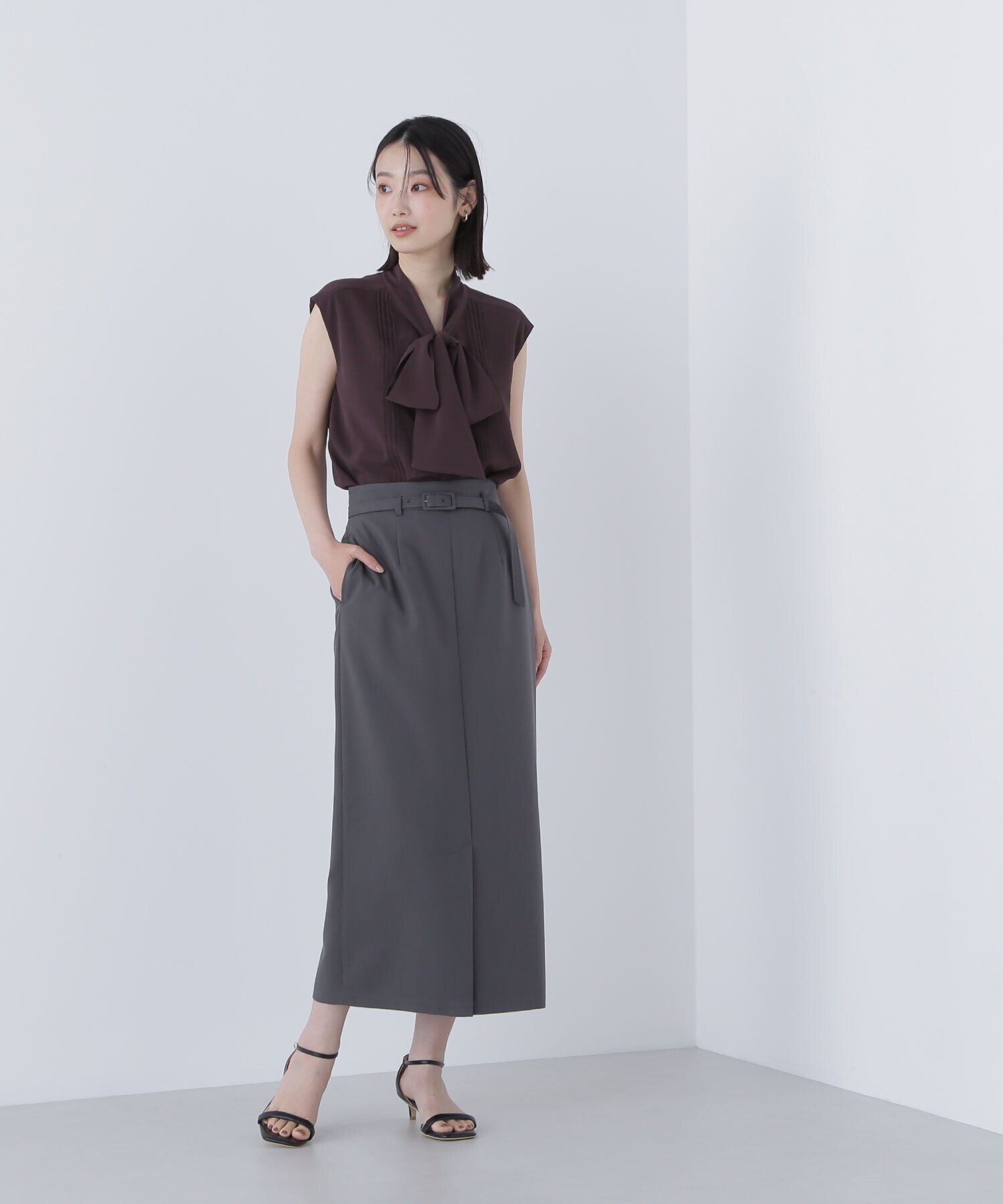  「ベルテッドリネンライクナロースカート」|スカート|