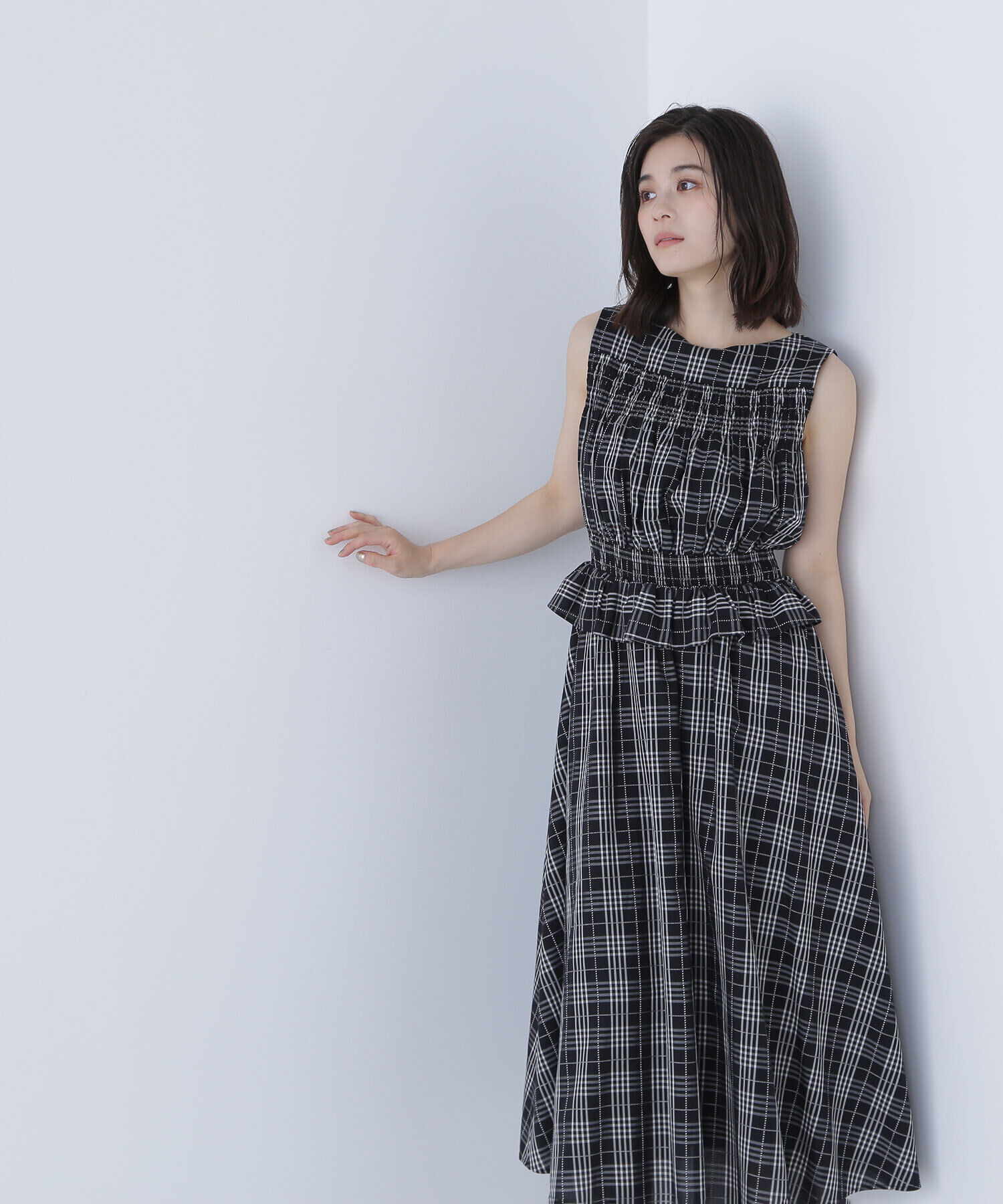 「モノトーンチェックワンピース」|ワンピース|