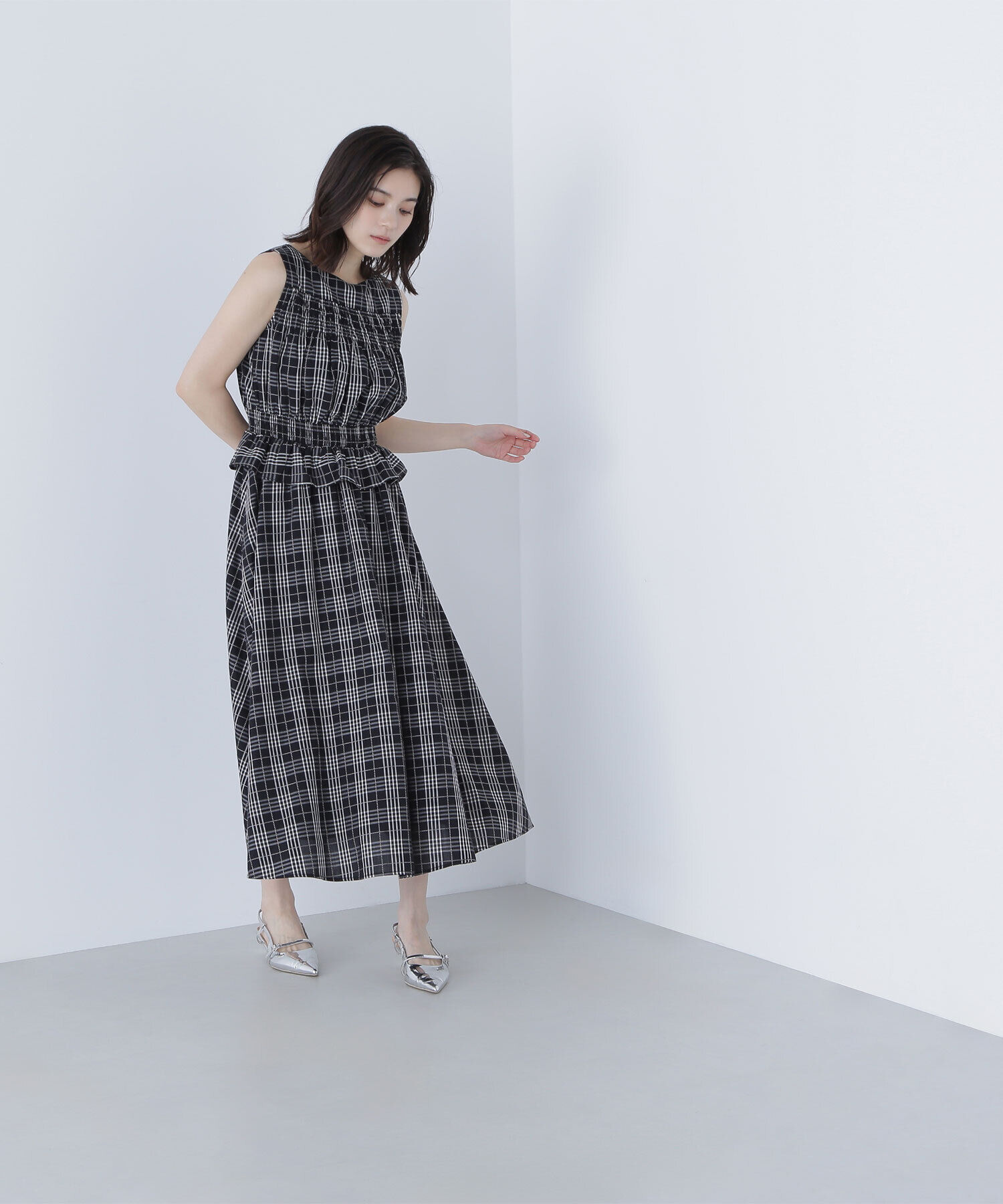  「モノトーンチェックワンピース」|ワンピース|