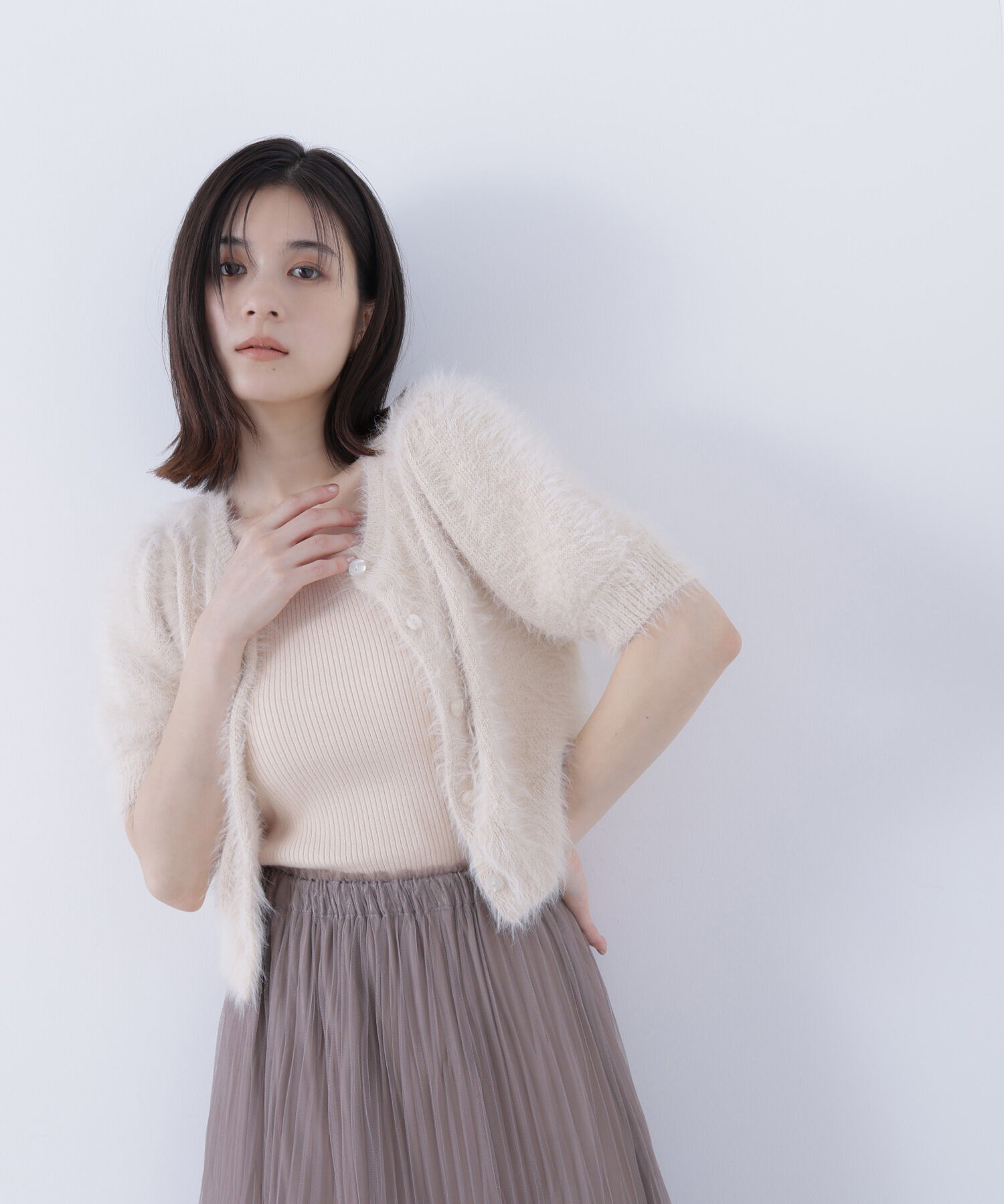  「ハーフスリーブシャギーアンサンブル」|ニット・セーター|