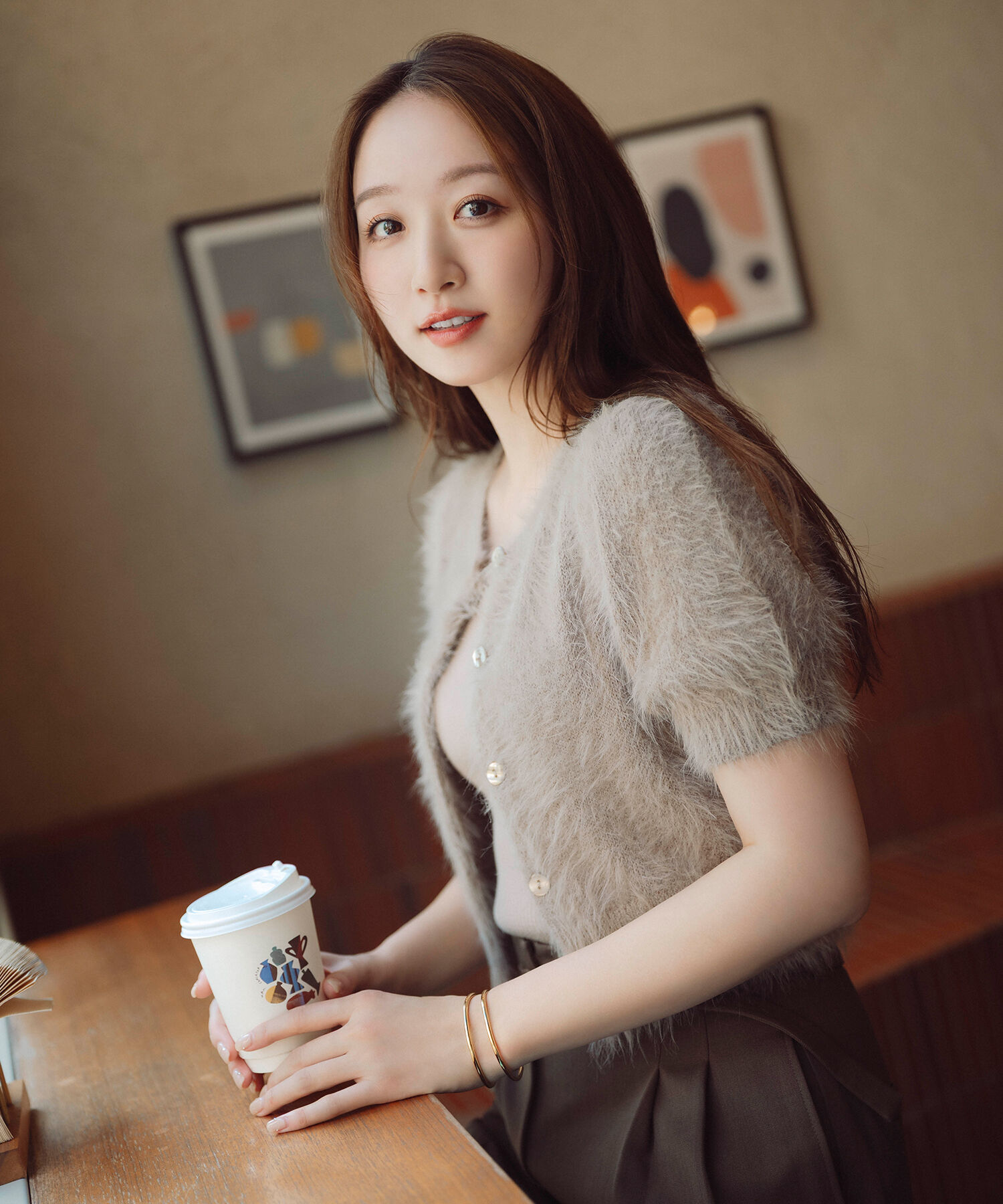  「ハーフスリーブシャギーアンサンブル」|ニット・セーター|ベージュ