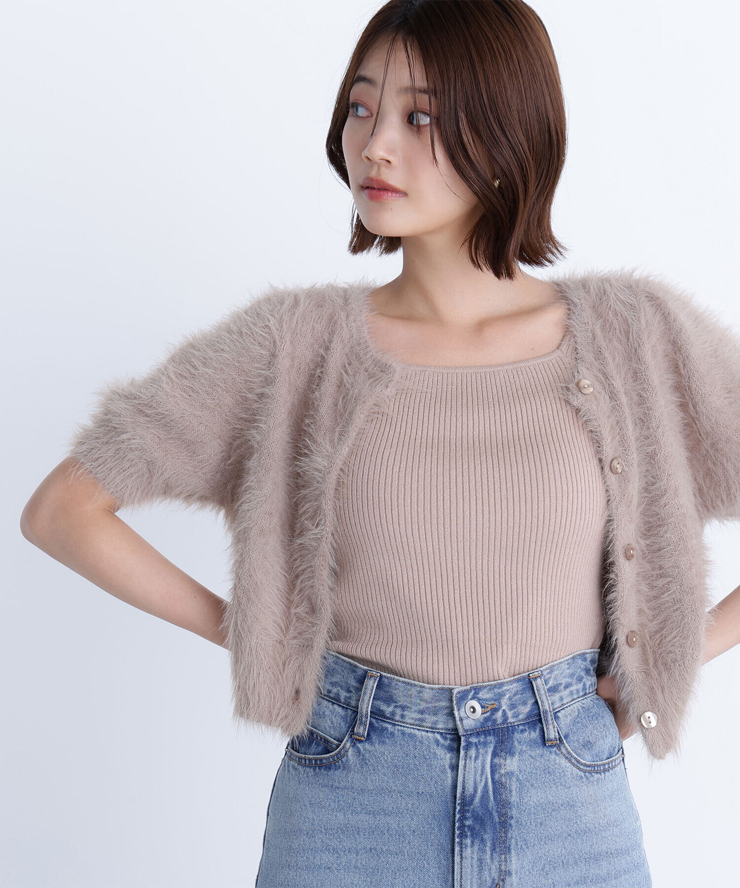  「ハーフスリーブシャギーアンサンブル」|ニット・セーター|