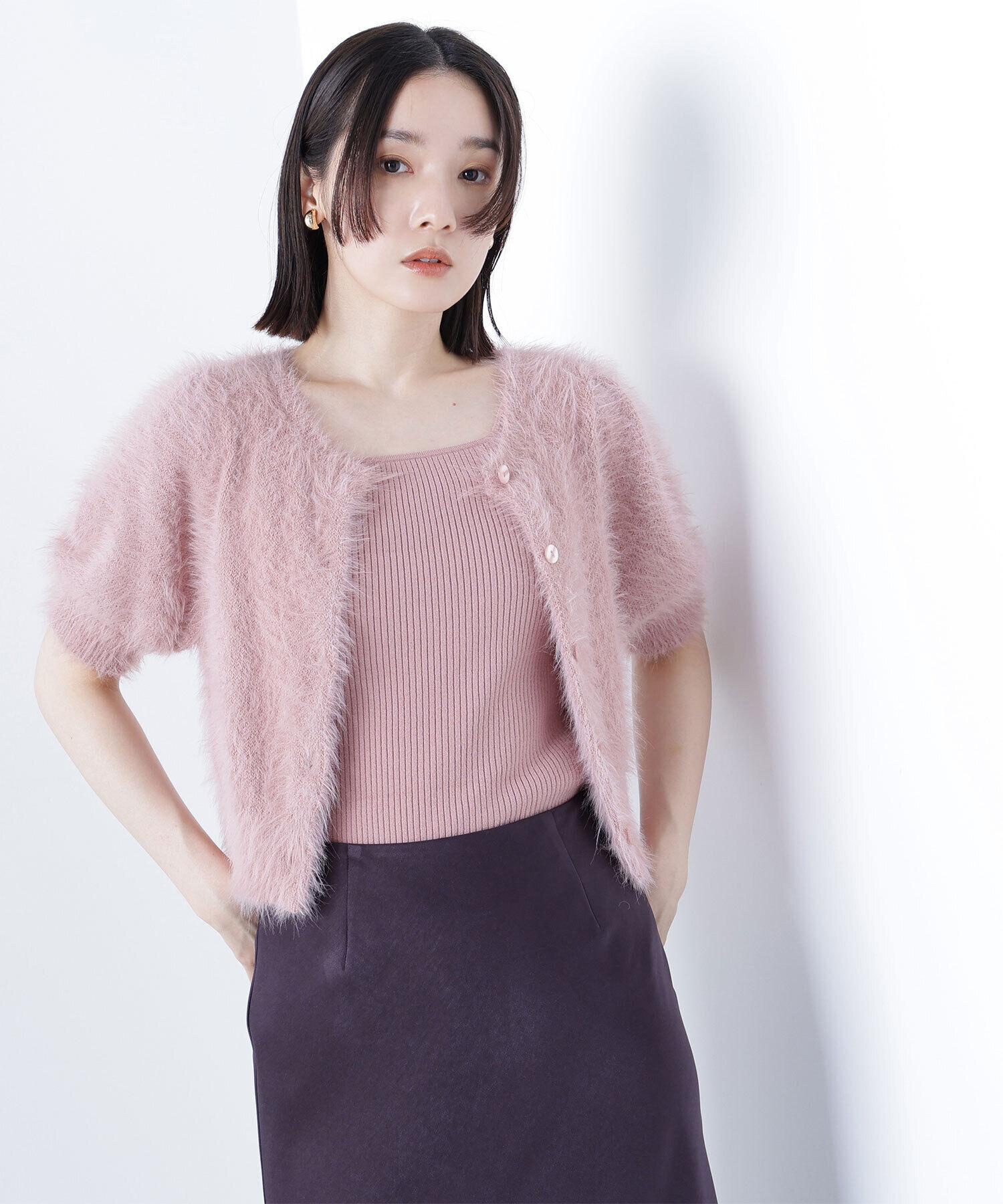  「ハーフスリーブシャギーアンサンブル」|ニット・セーター|