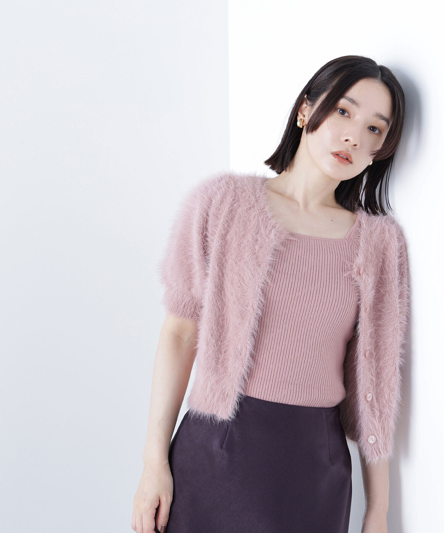  「ハーフスリーブシャギーアンサンブル」|ニット・セーター|