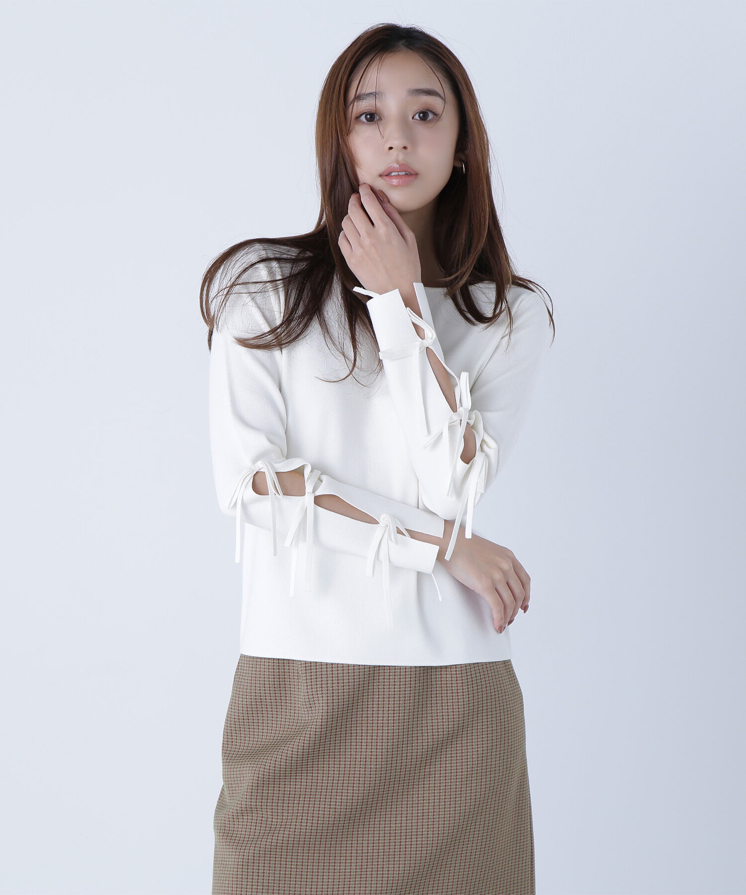  「スリットリボンスリーブニット」|ニット・セーター|