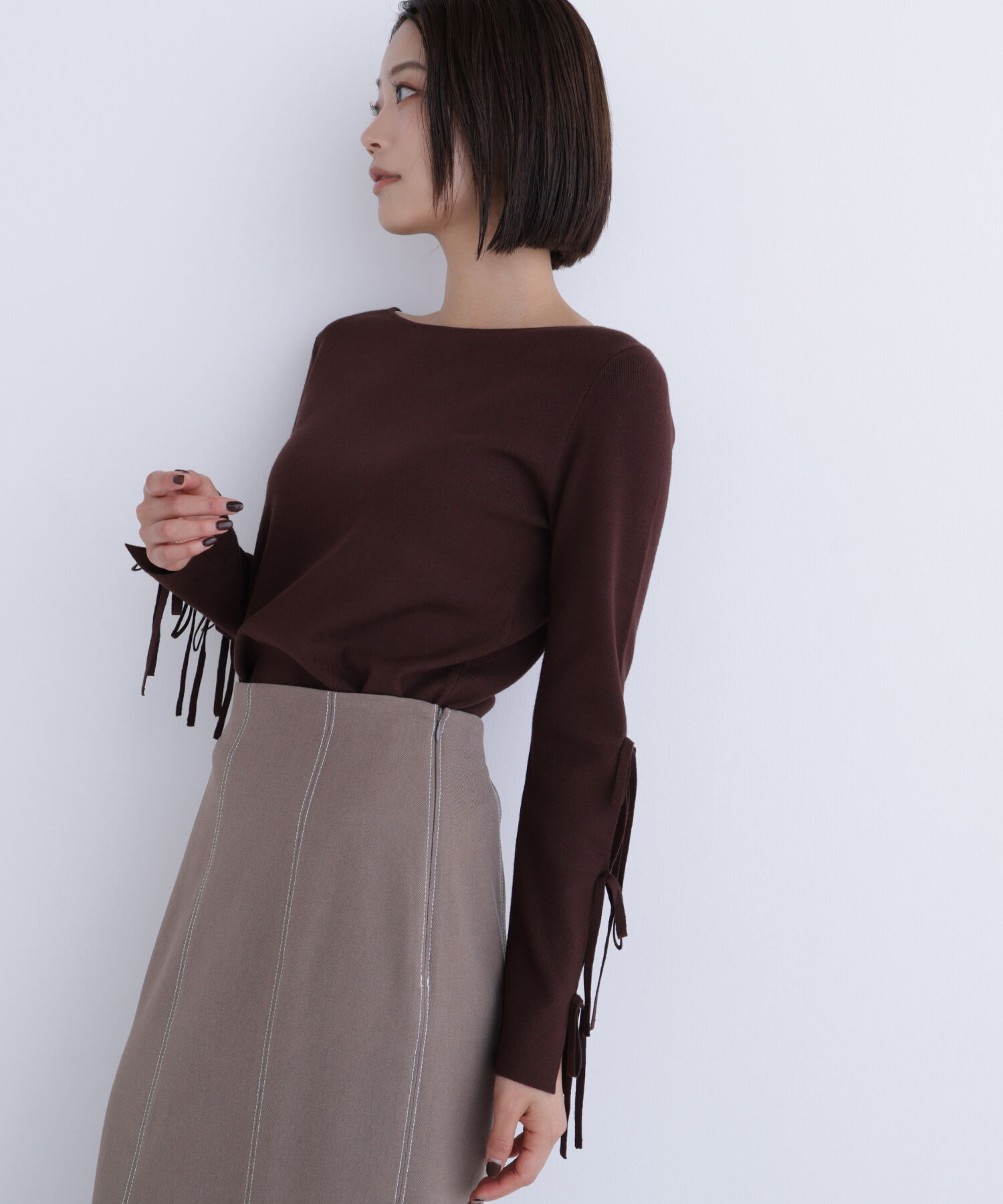  「スリットリボンスリーブニット」|ニット・セーター|