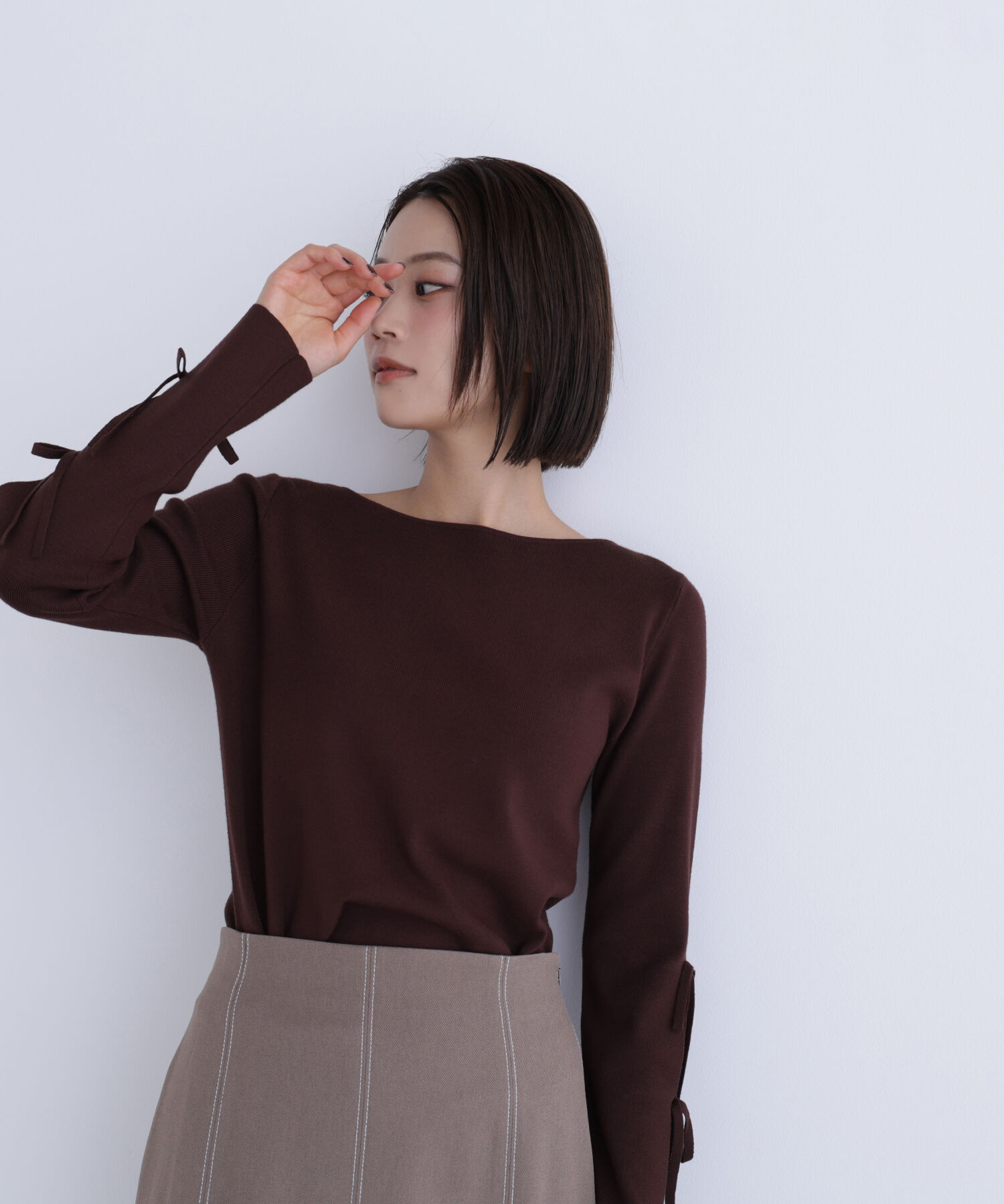  「スリットリボンスリーブニット」|ニット・セーター|