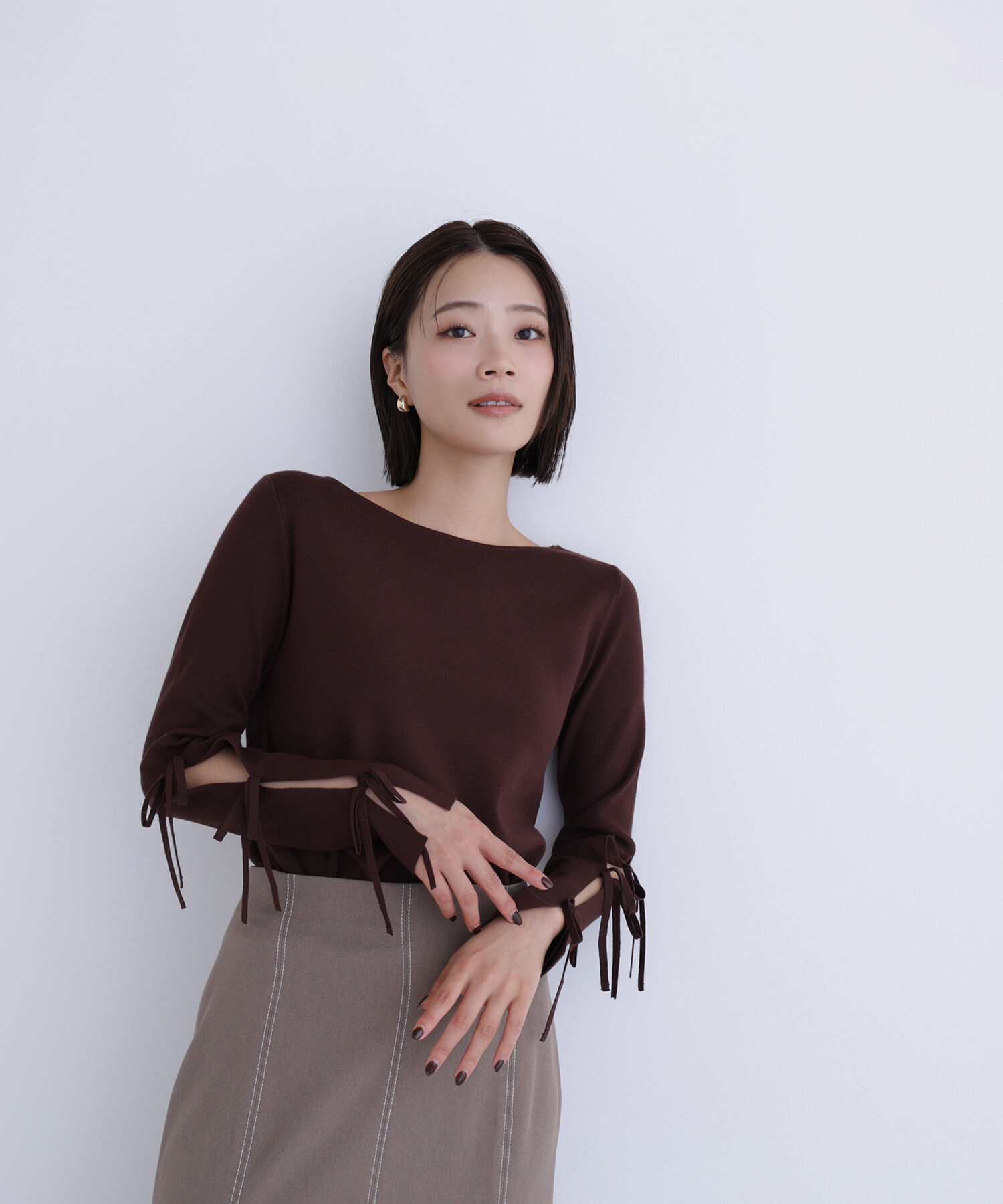  「スリットリボンスリーブニット」|ニット・セーター|