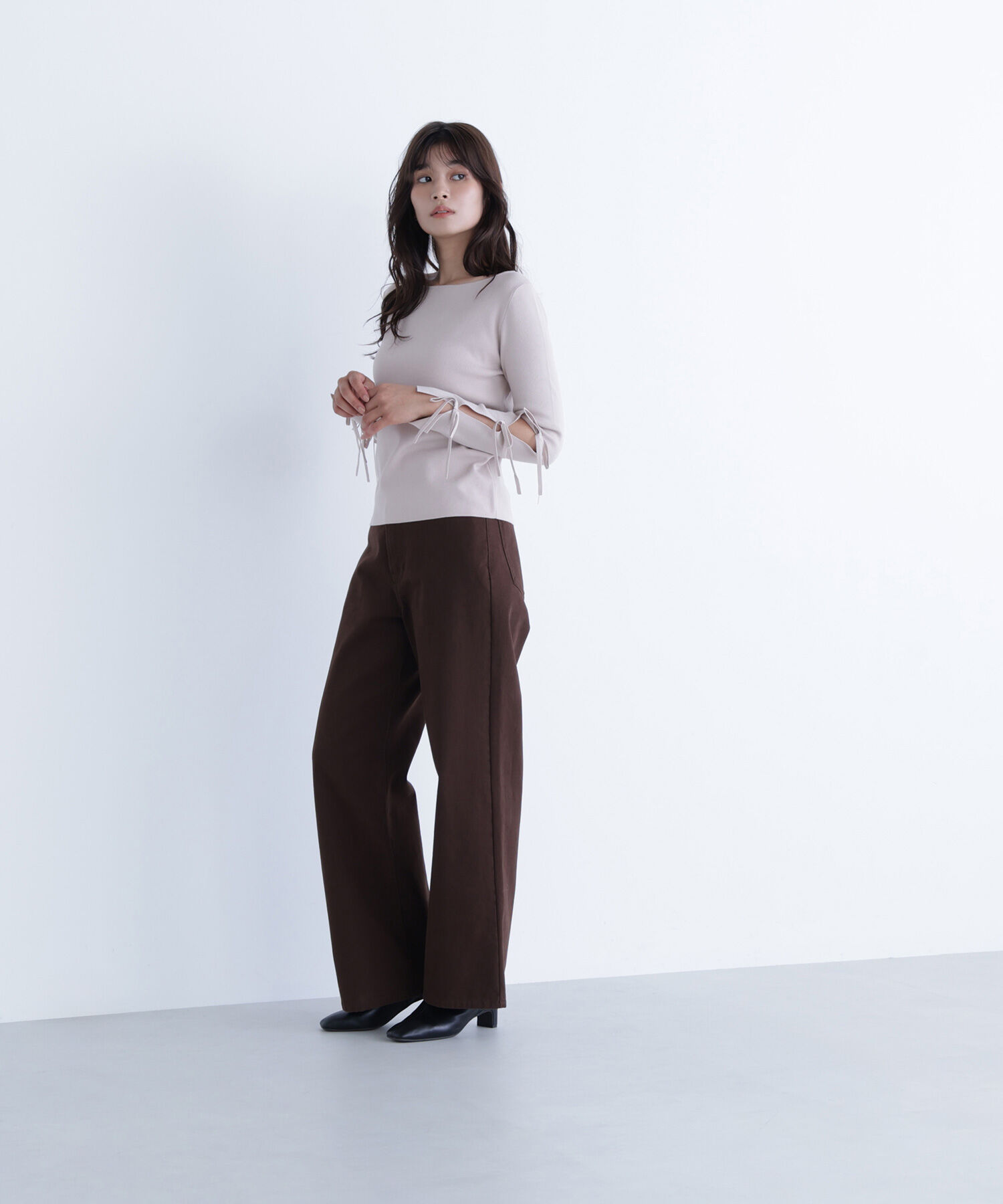  「スリットリボンスリーブニット」|ニット・セーター|