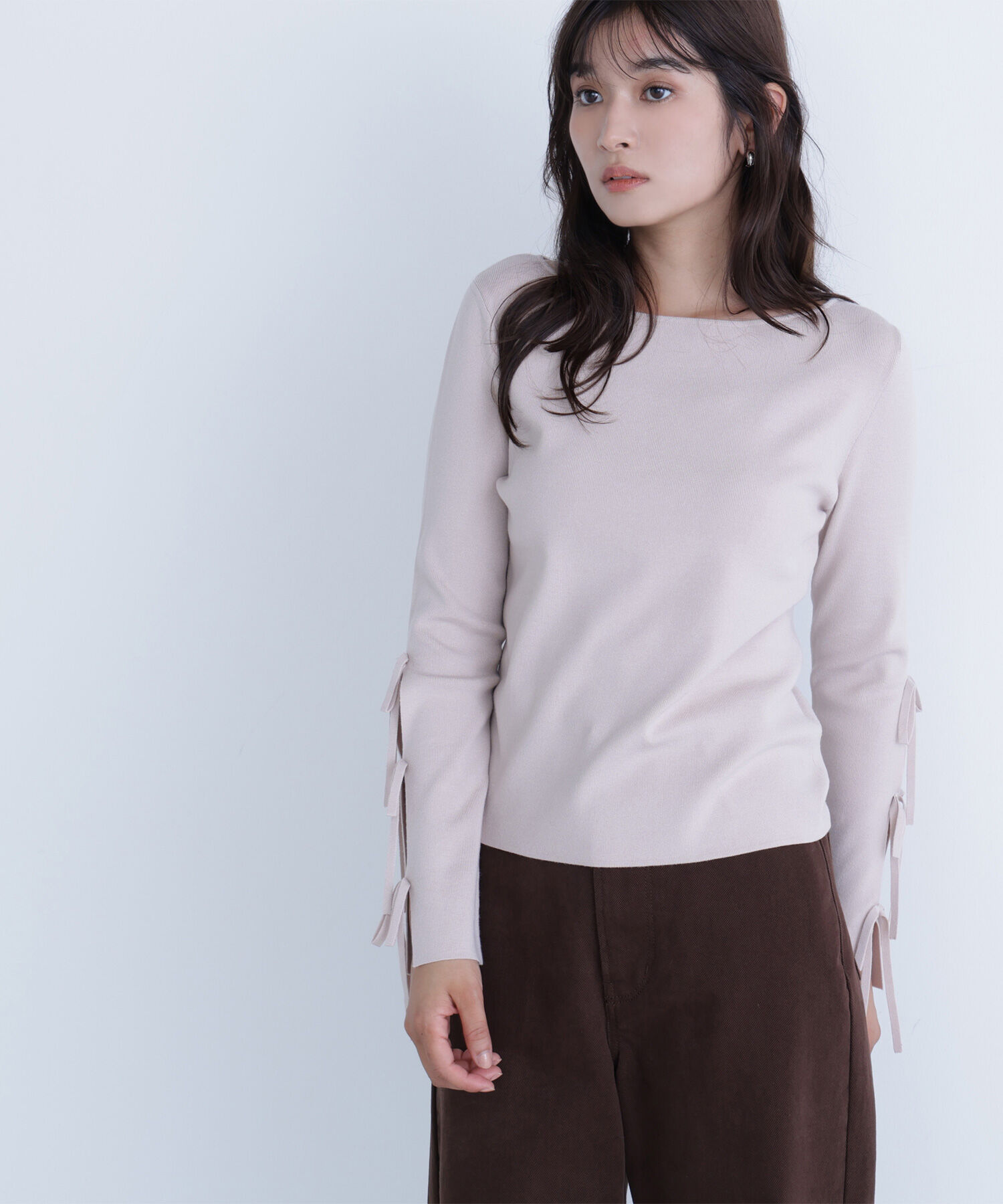  「スリットリボンスリーブニット」|ニット・セーター|