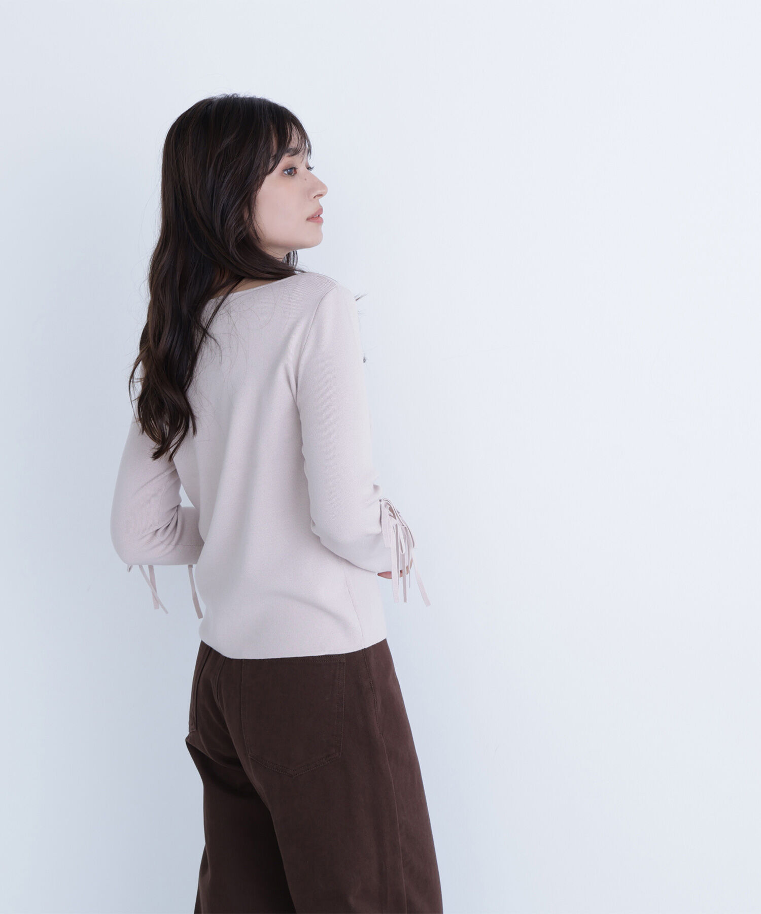  「スリットリボンスリーブニット」|ニット・セーター|