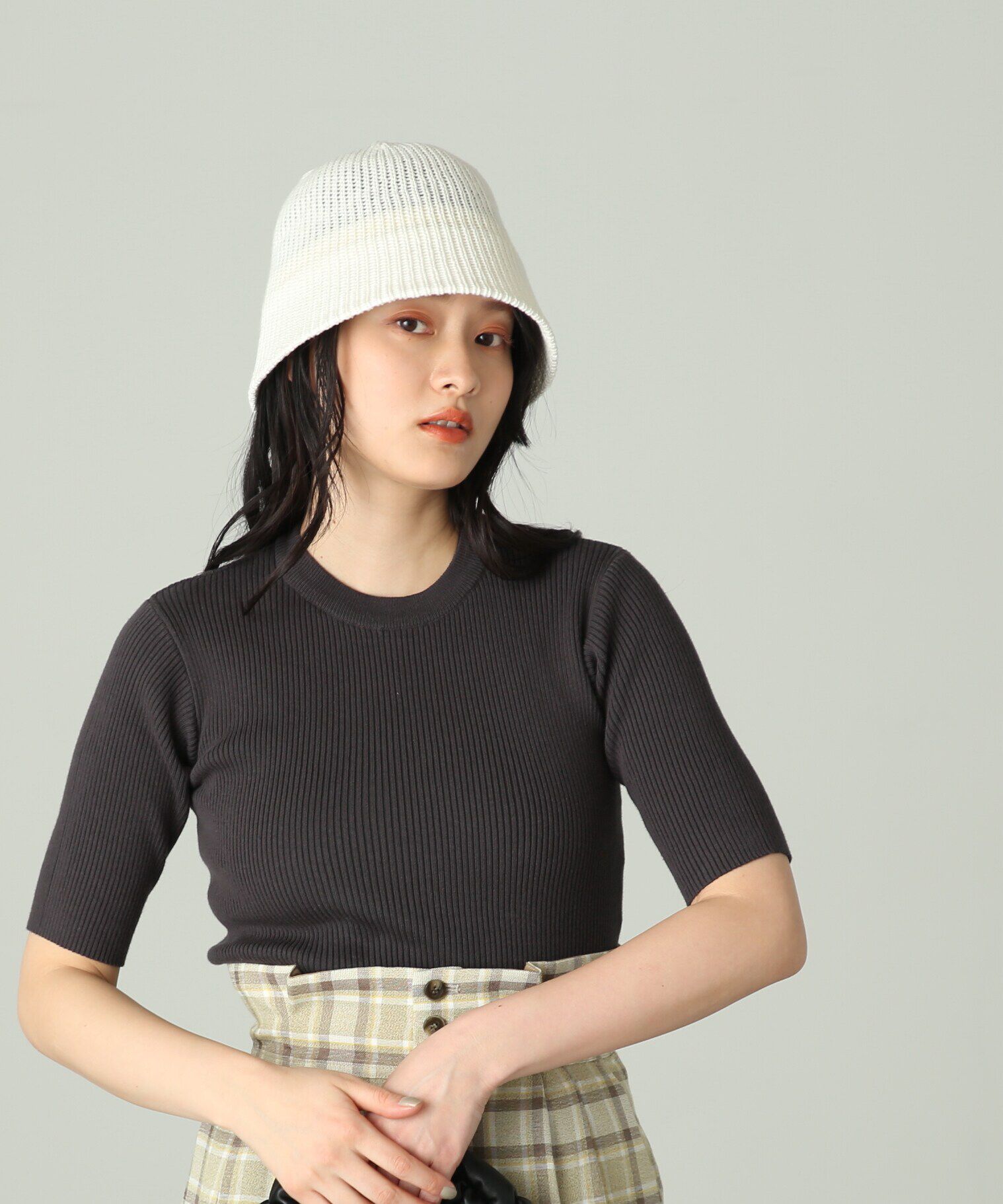  「［洗える］マシンウォッシャブルオーガニックコットン半袖ニット」|ニット・セーター|