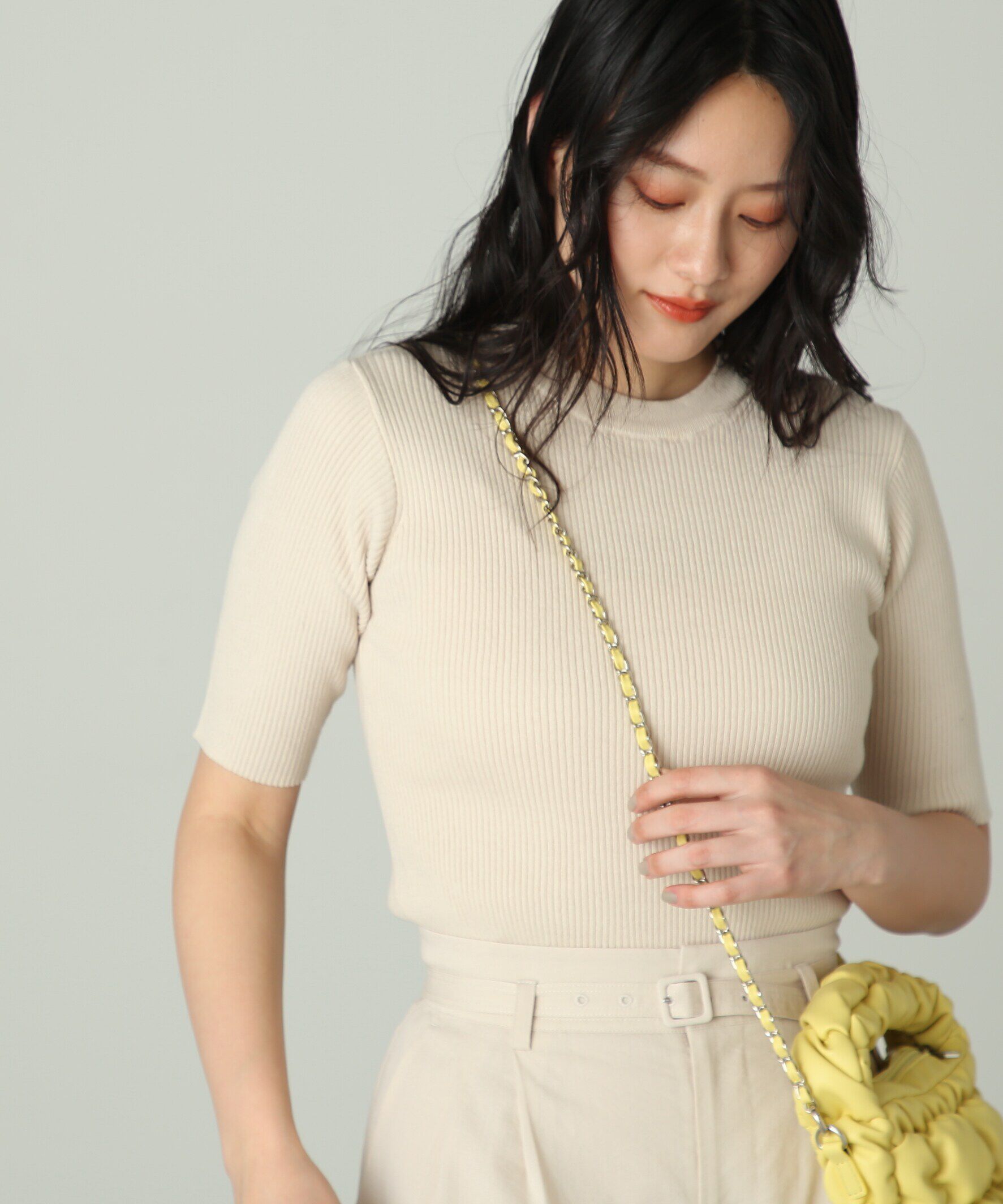  「［洗える］マシンウォッシャブルオーガニックコットン半袖ニット」|ニット・セーター|