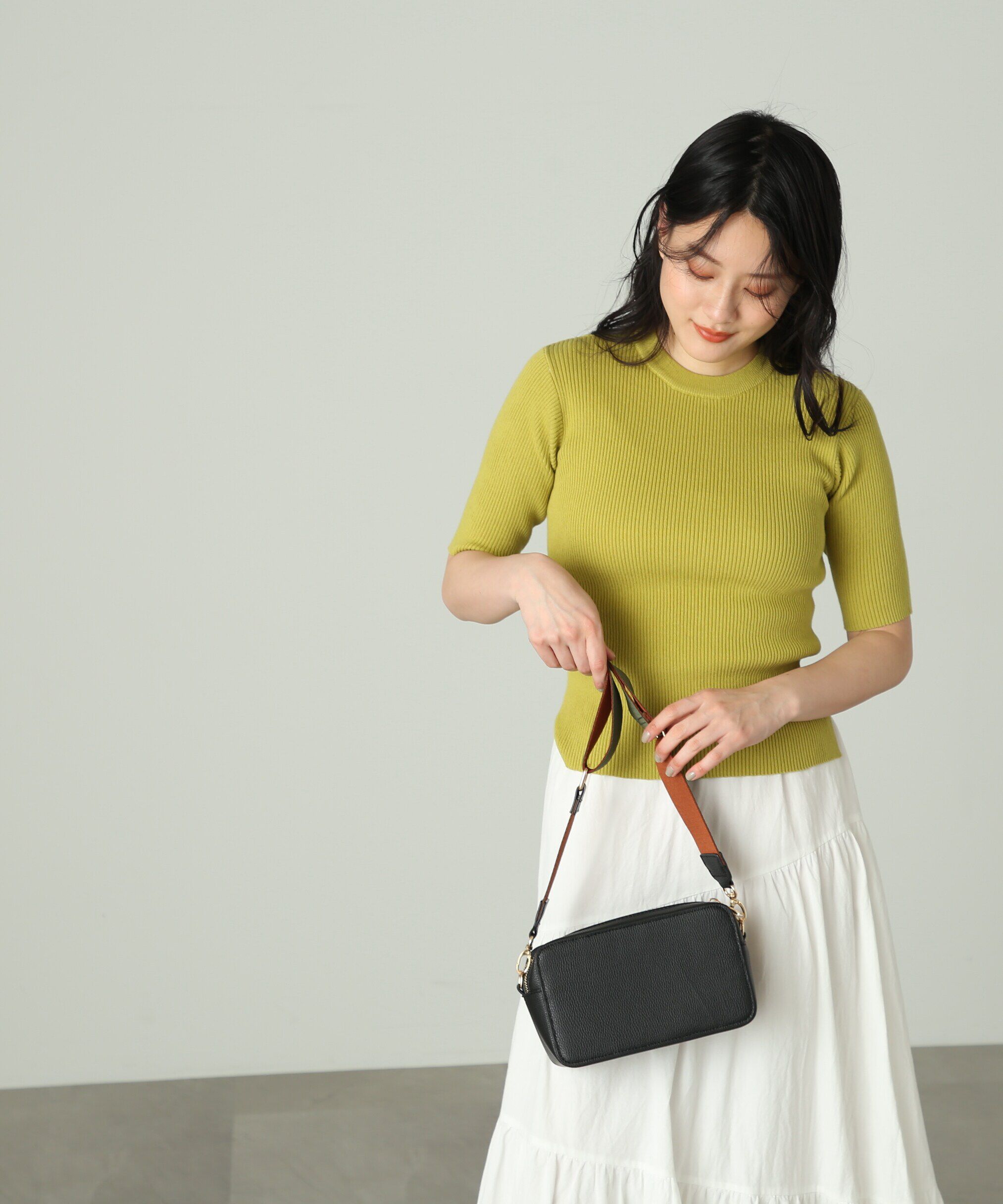  「［洗える］マシンウォッシャブルオーガニックコットン半袖ニット」|ニット・セーター|