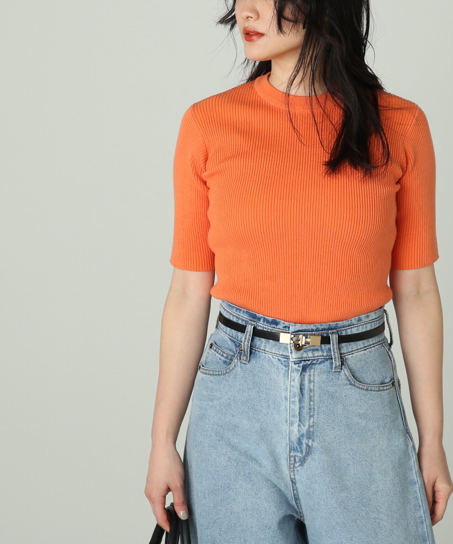  「［洗える］マシンウォッシャブルオーガニックコットン半袖ニット」|ニット・セーター|オレンジ