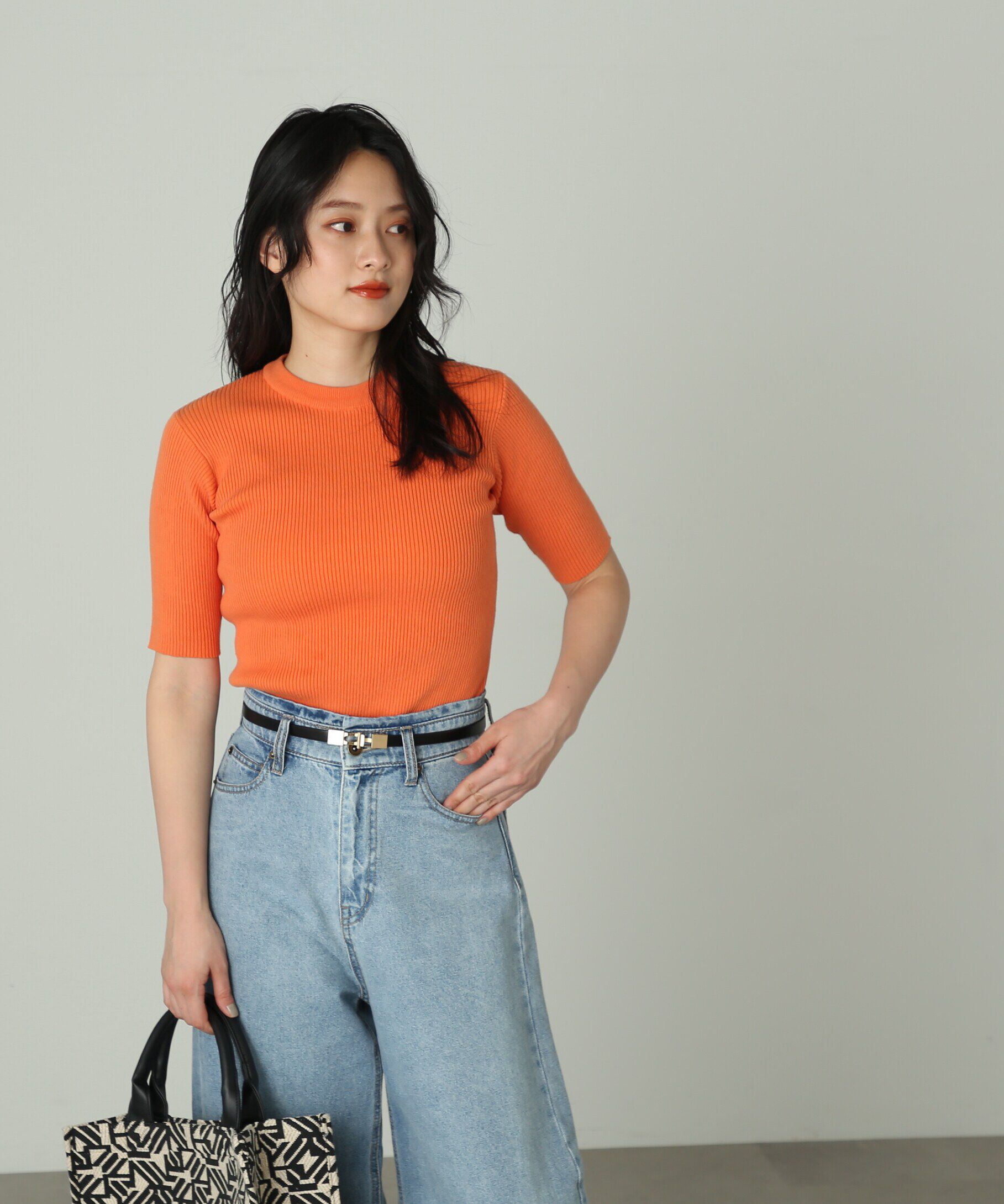  「［洗える］マシンウォッシャブルオーガニックコットン半袖ニット」|ニット・セーター|