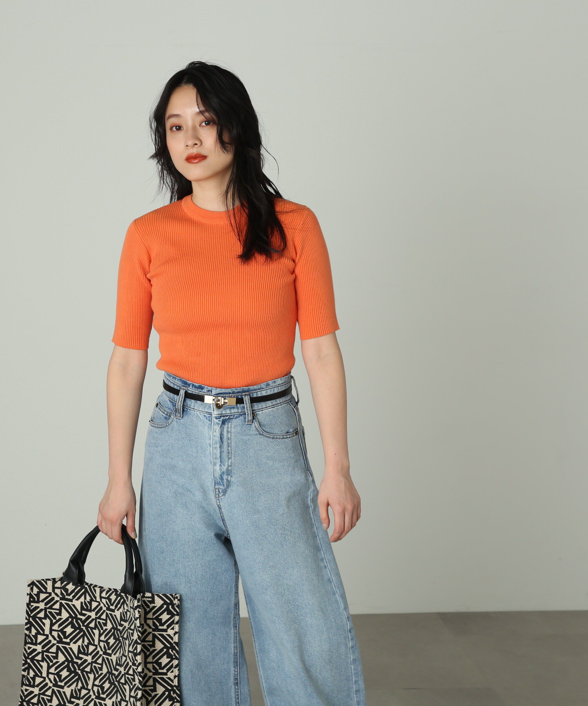  「［洗える］マシンウォッシャブルオーガニックコットン半袖ニット」|ニット・セーター|