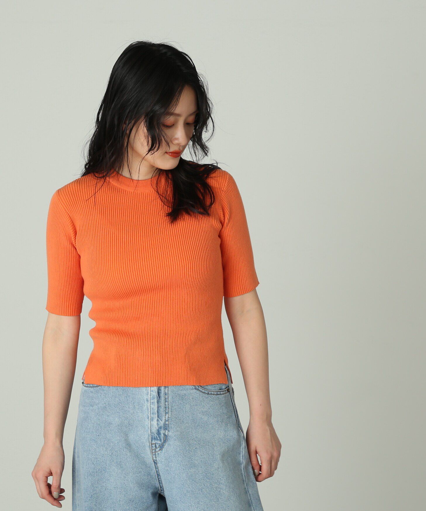  「［洗える］マシンウォッシャブルオーガニックコットン半袖ニット」|ニット・セーター|