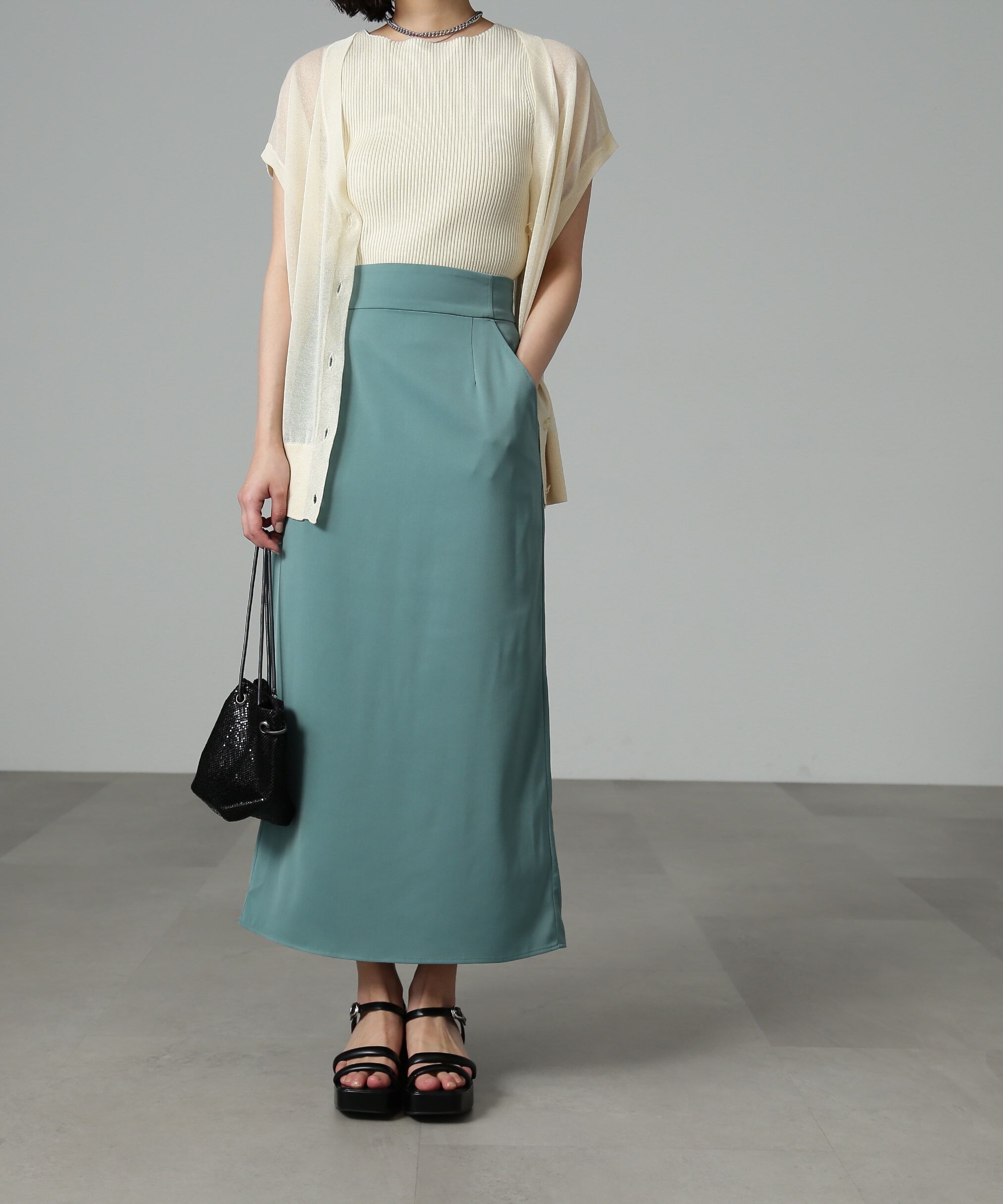  「ハイウエストナロースカート」|スカート|グリーン