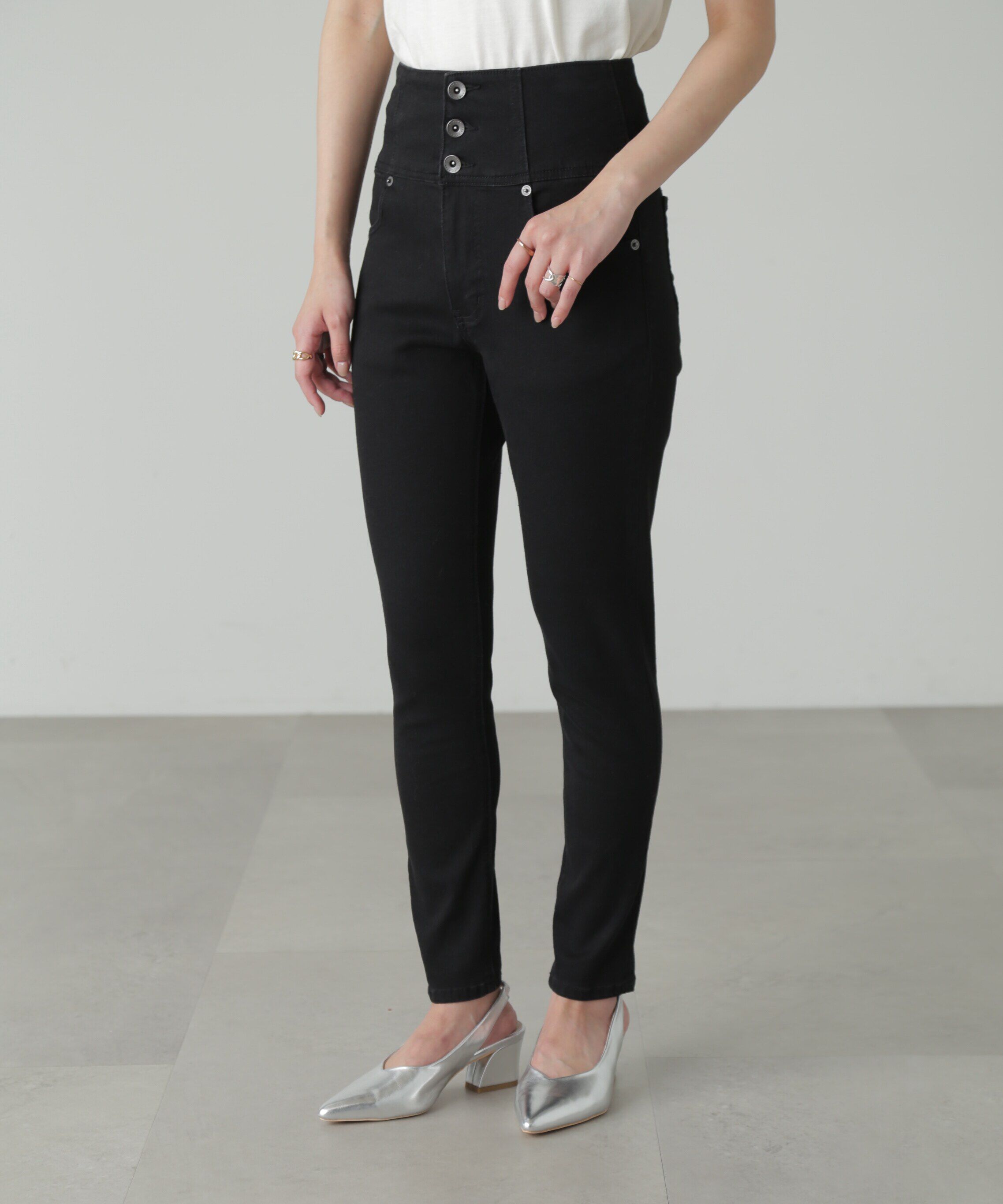  「ハイウエストボタンフライスキニーデニムパンツ」|その他|