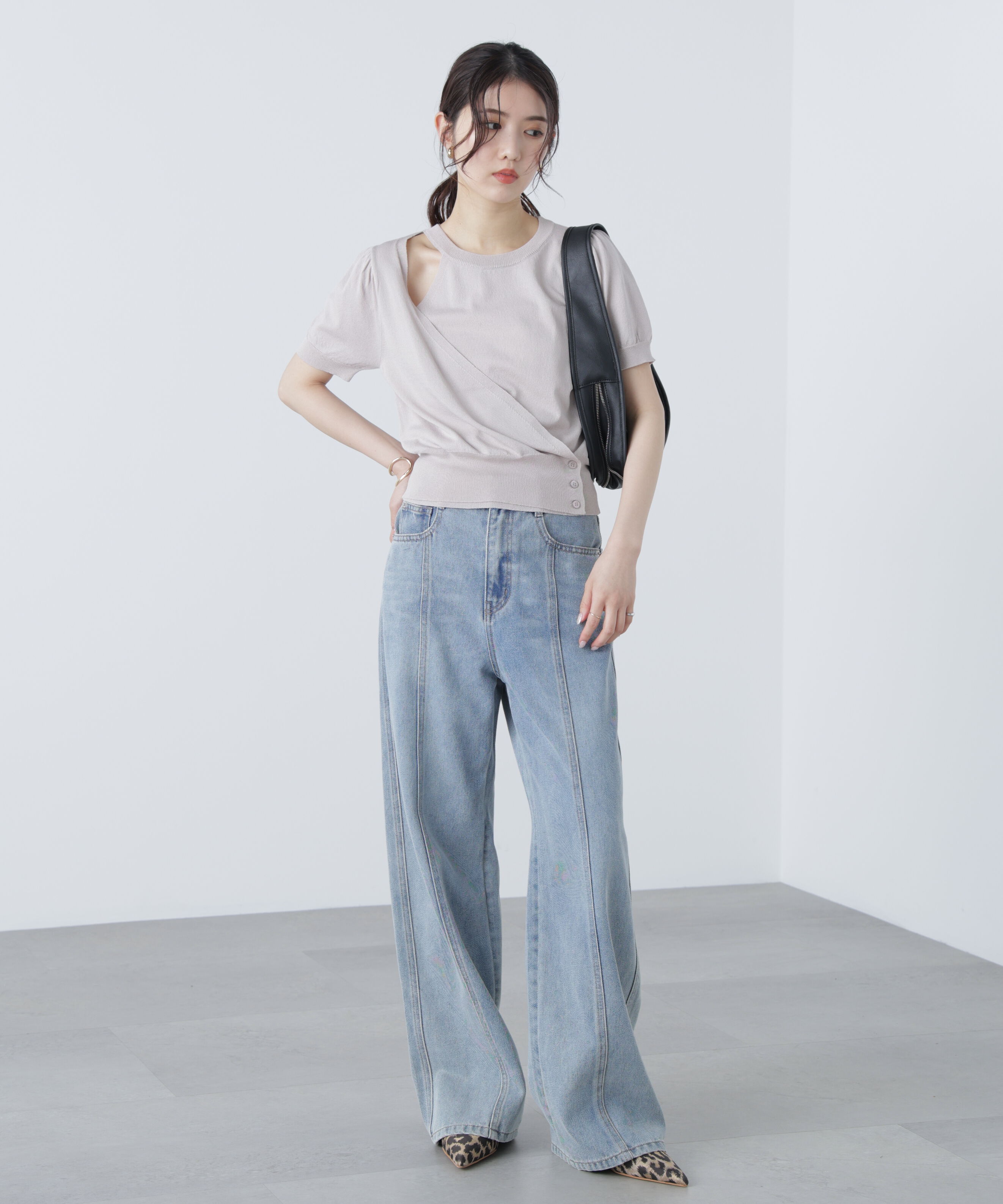  「キャミレイヤードカシュクール半袖ニット」|ニット・セーター|