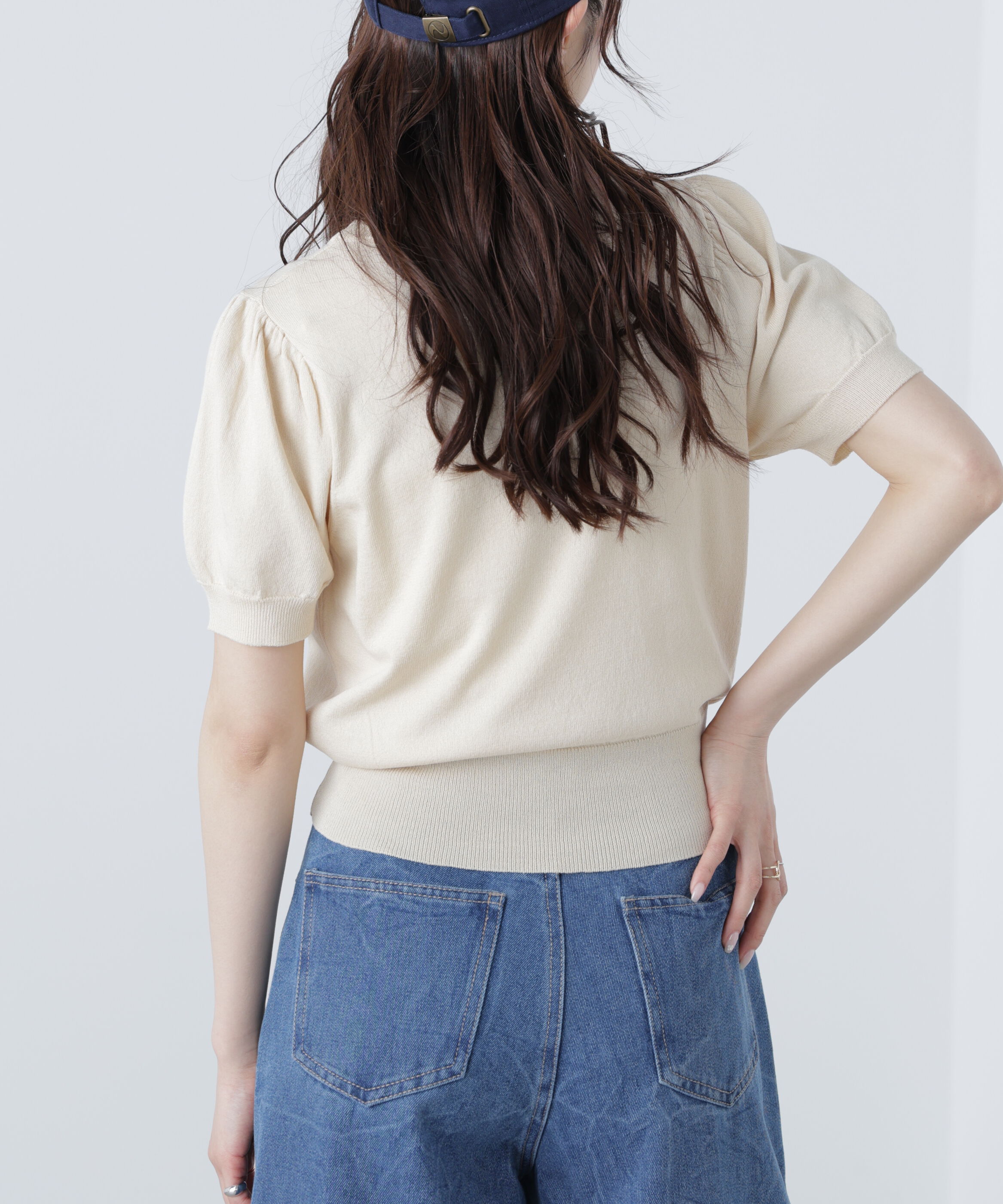  「キャミレイヤードカシュクール半袖ニット」|ニット・セーター|