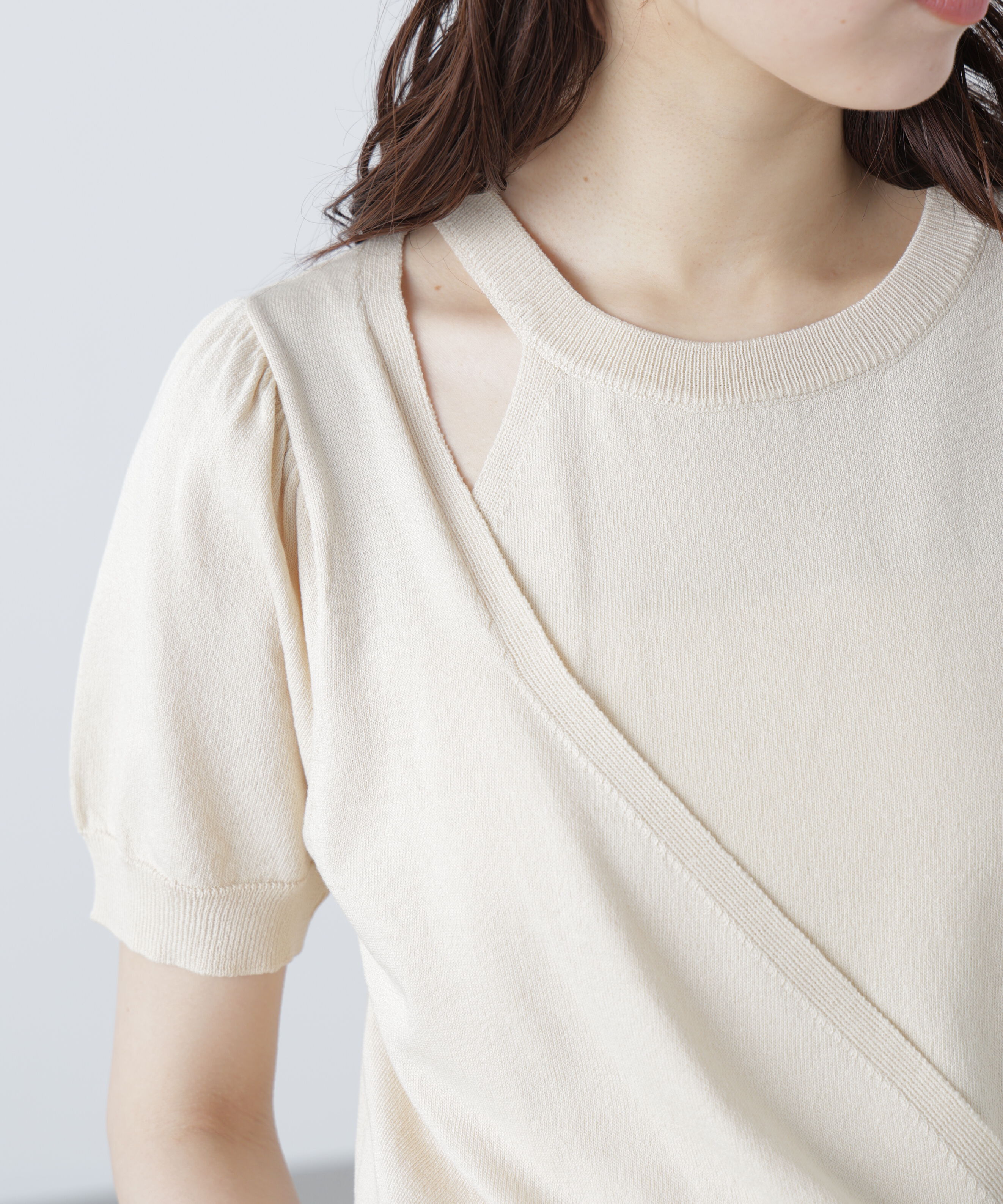  「キャミレイヤードカシュクール半袖ニット」|ニット・セーター|