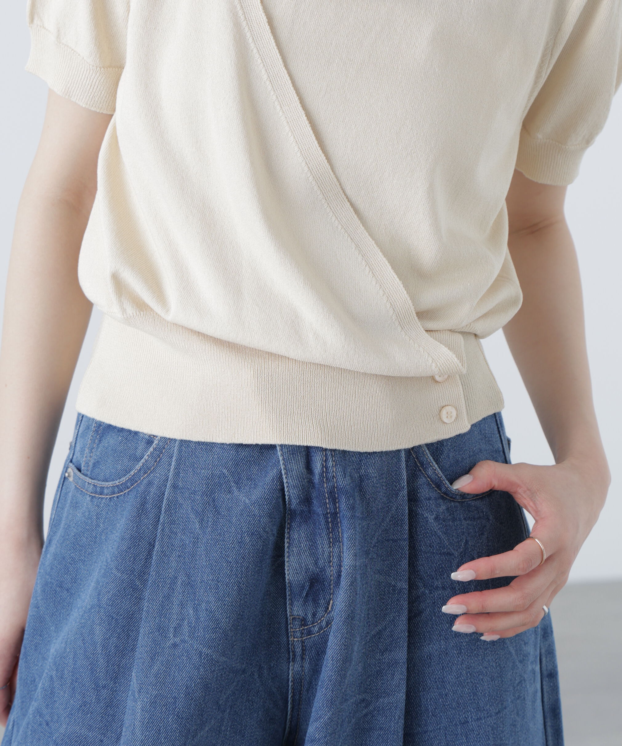  「キャミレイヤードカシュクール半袖ニット」|ニット・セーター|