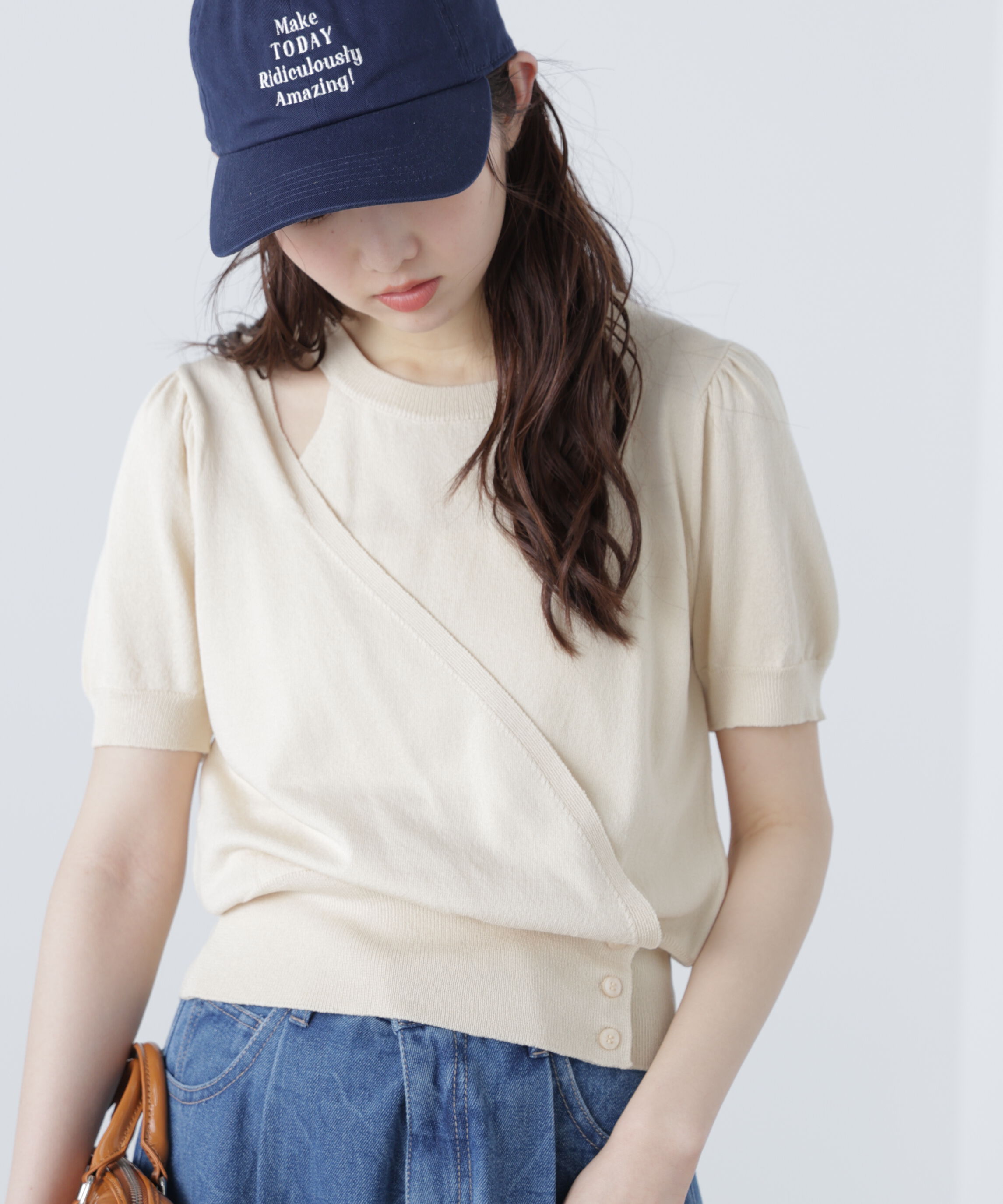  「キャミレイヤードカシュクール半袖ニット」|ニット・セーター|