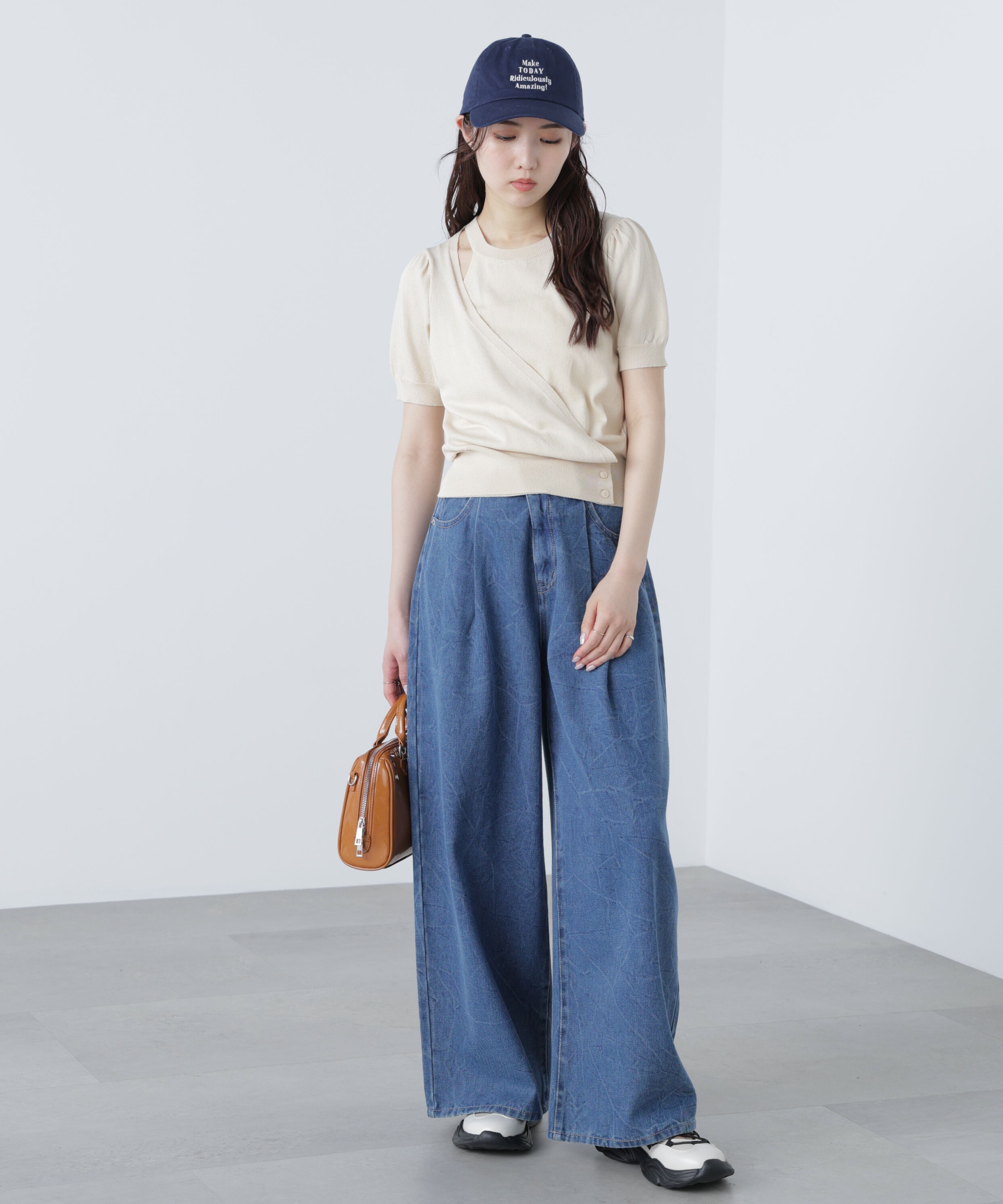  「キャミレイヤードカシュクール半袖ニット」|ニット・セーター|