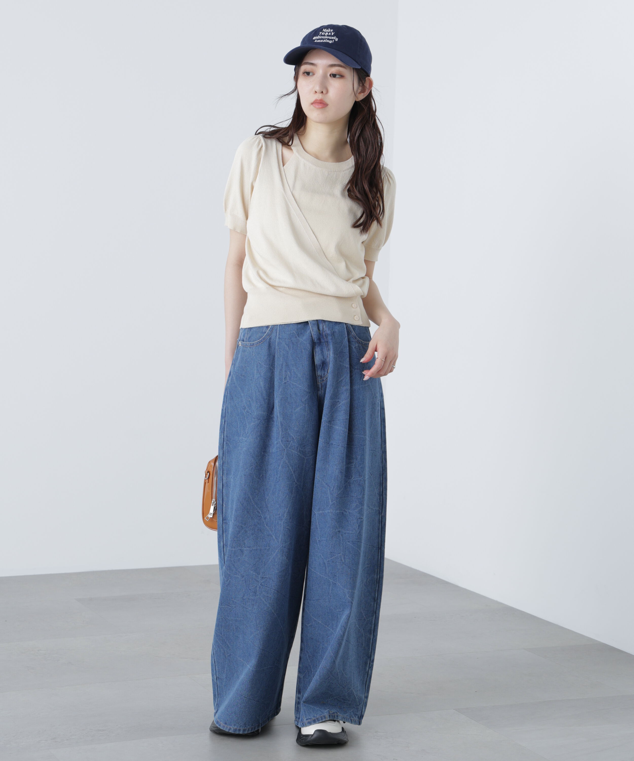  「キャミレイヤードカシュクール半袖ニット」|ニット・セーター|