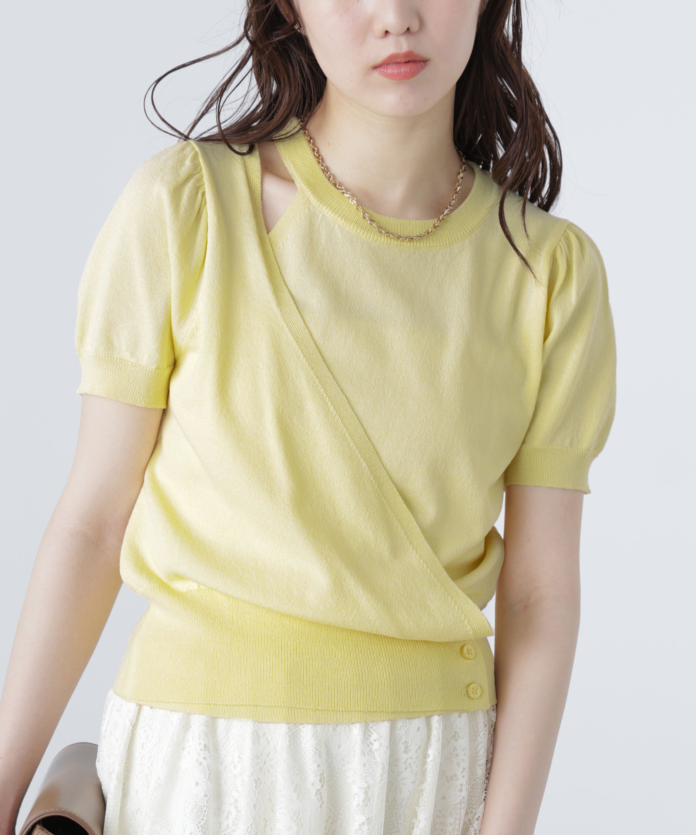  「キャミレイヤードカシュクール半袖ニット」|ニット・セーター|