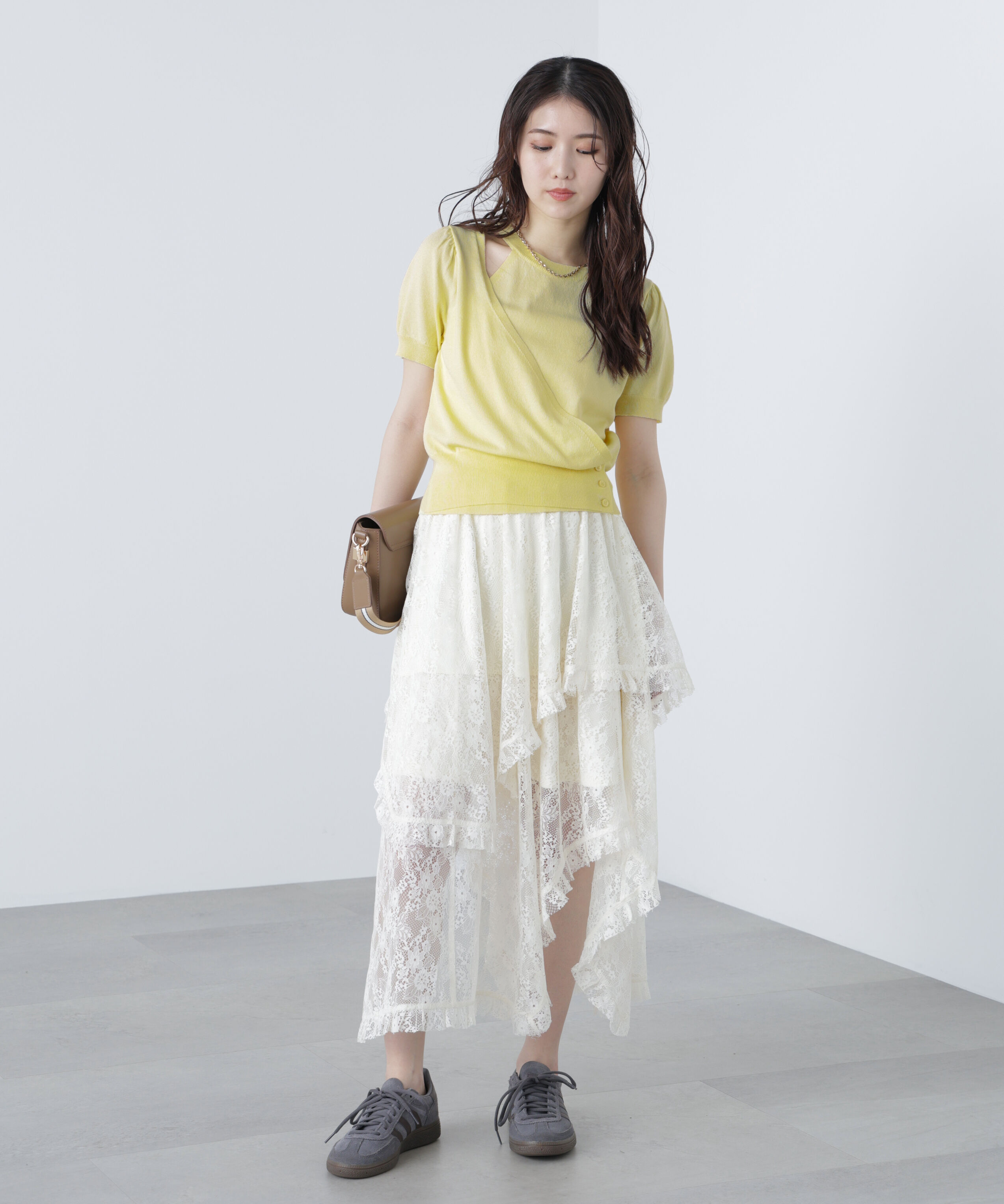  「キャミレイヤードカシュクール半袖ニット」|ニット・セーター|