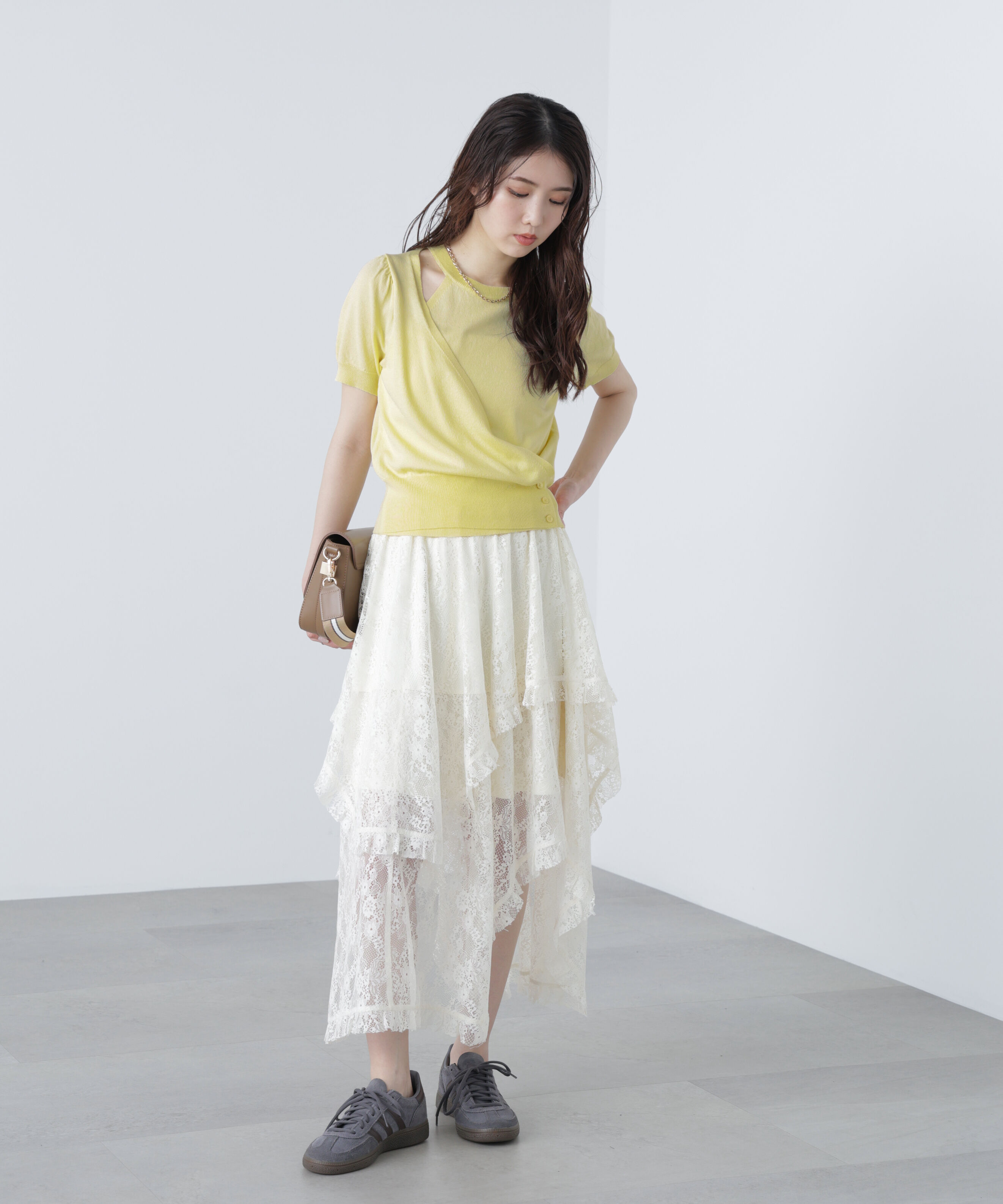  「キャミレイヤードカシュクール半袖ニット」|ニット・セーター|