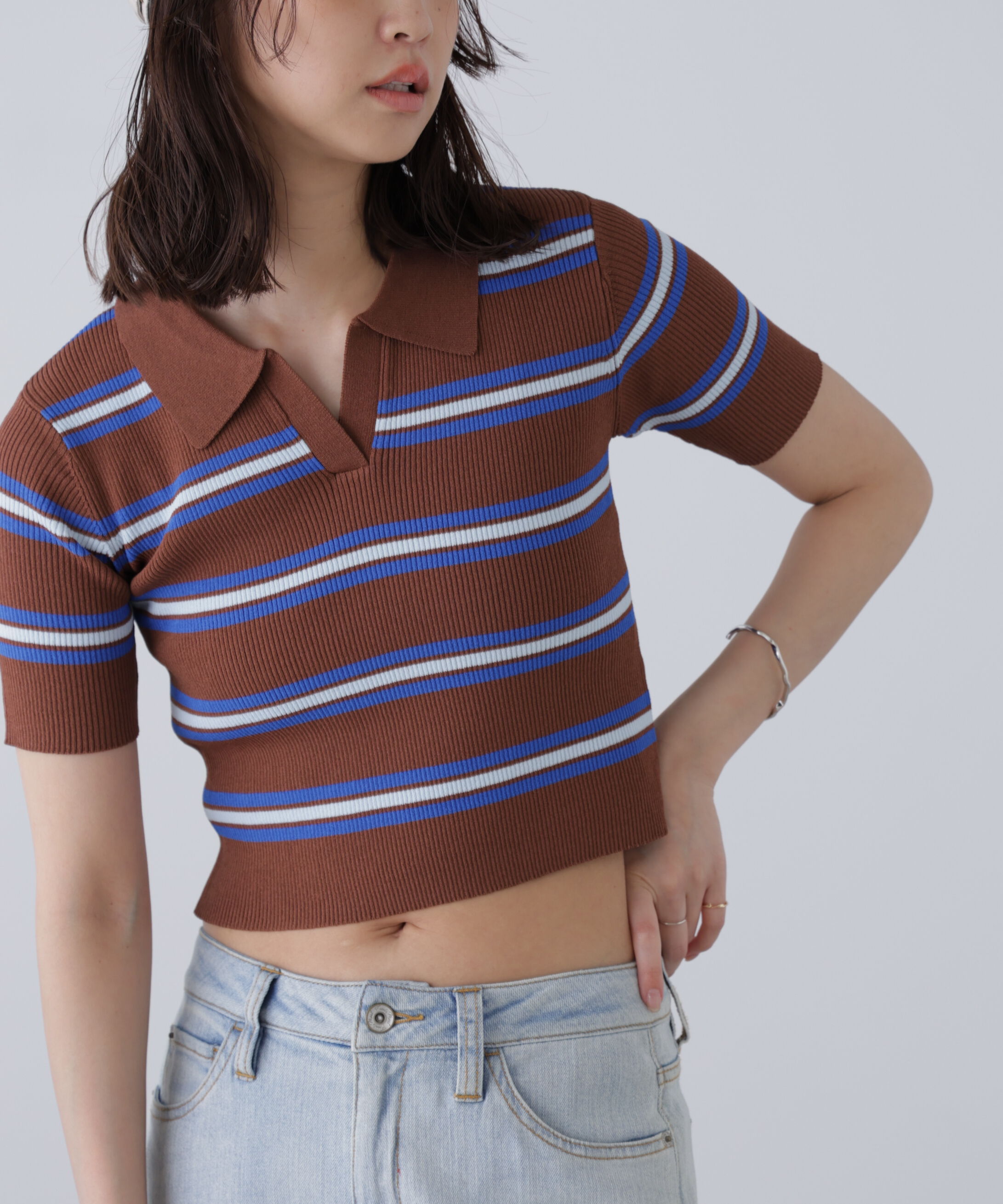  「マルチボーダースキッパーリブニット」|ニット・セーター|