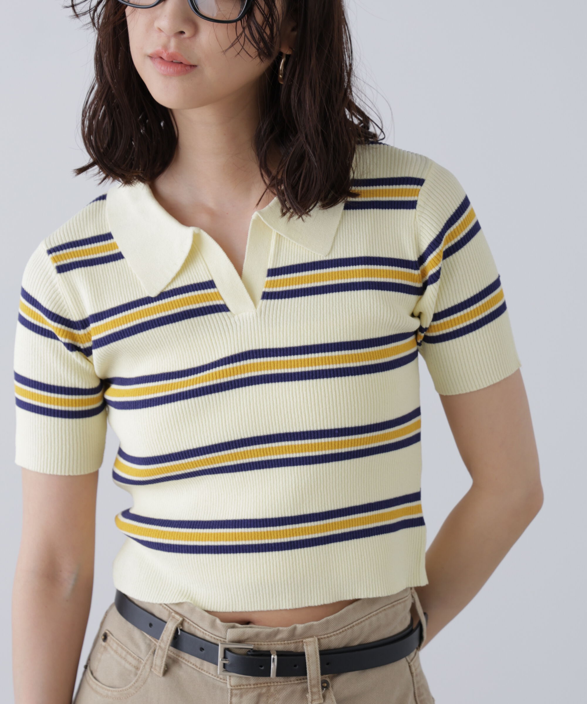 「マルチボーダースキッパーリブニット」|ニット・セーター|イエローベー 1