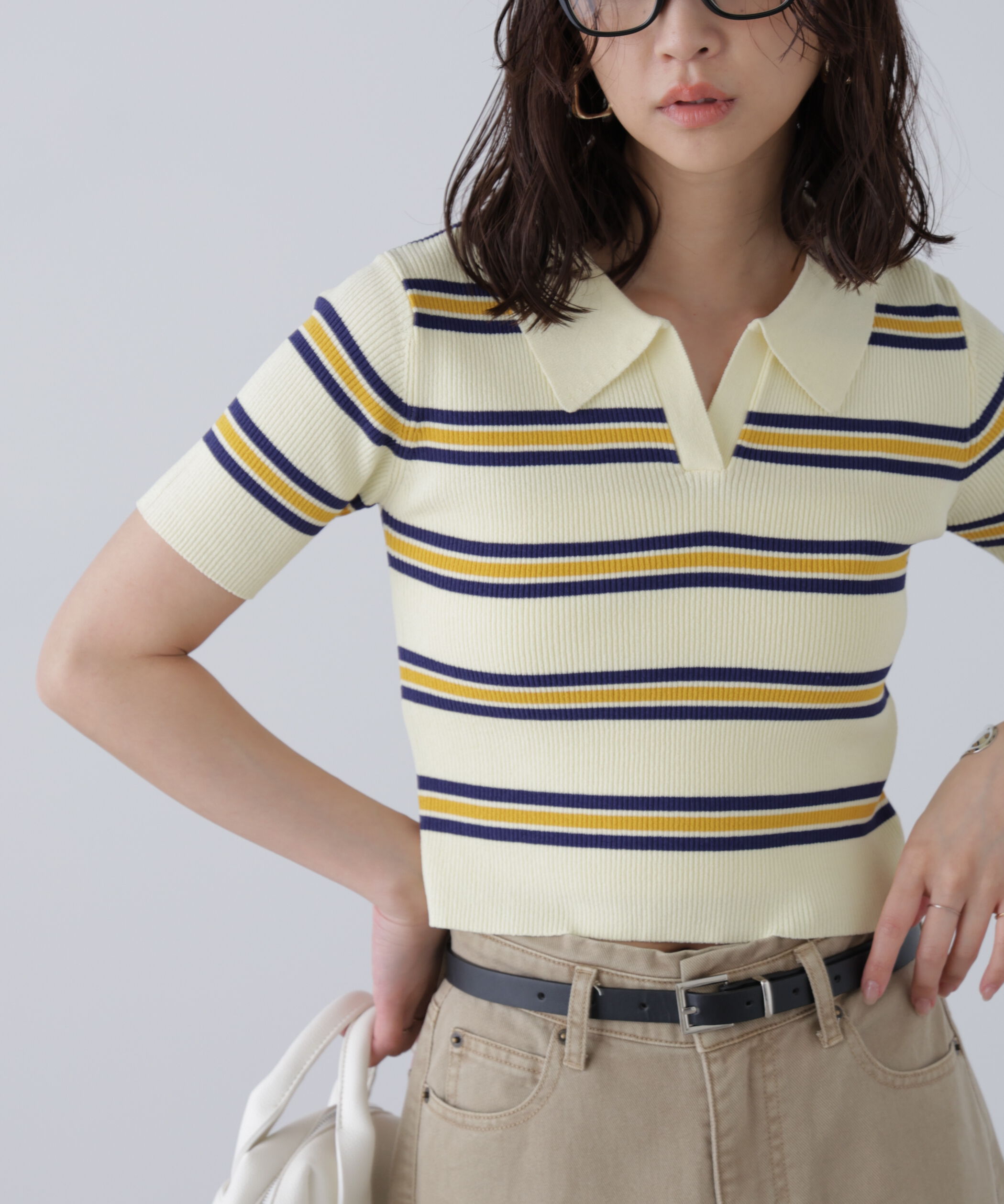  「マルチボーダースキッパーリブニット」|ニット・セーター|