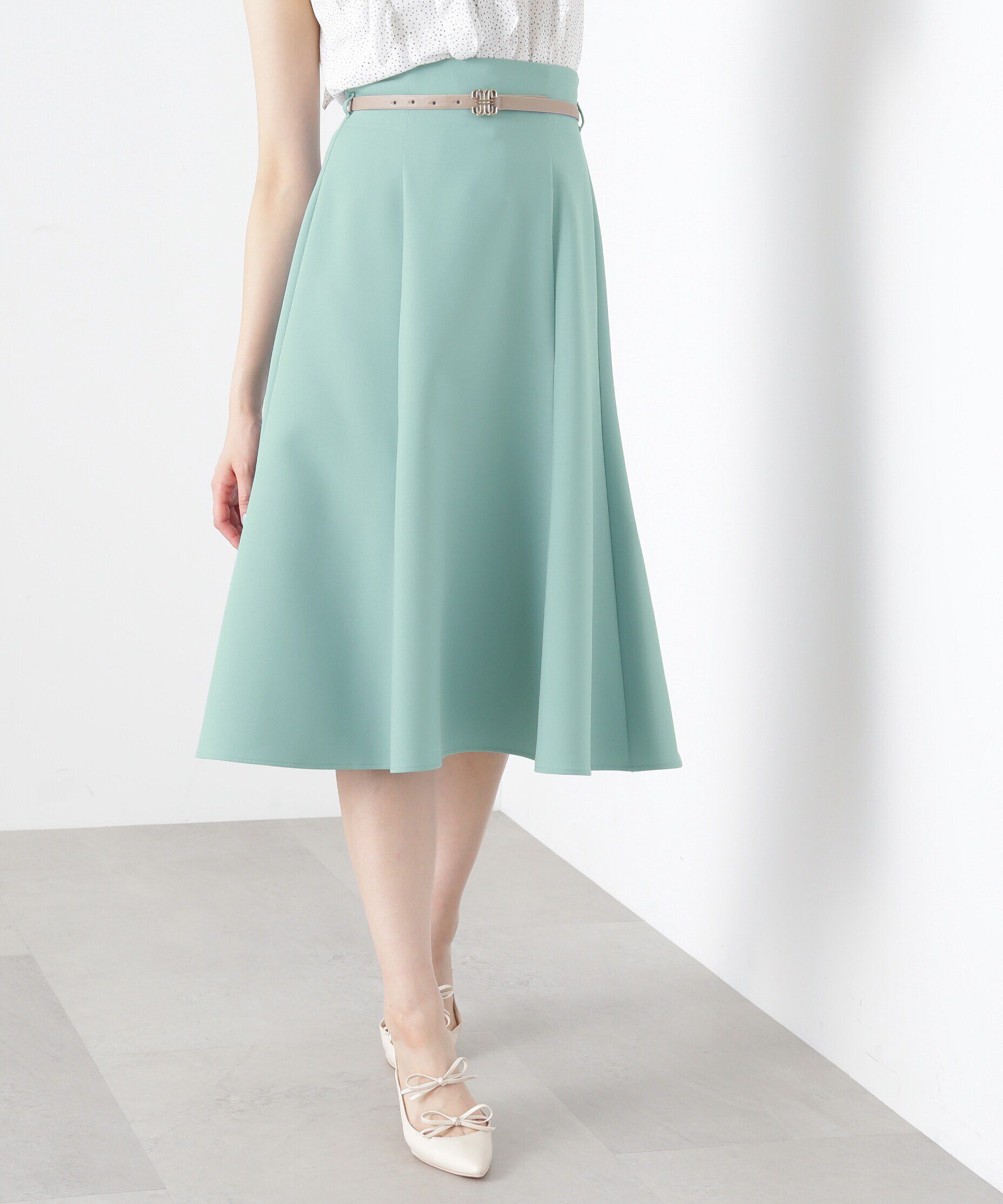  「ベルトツキセミフレアスカート」|スカート|ブルー
