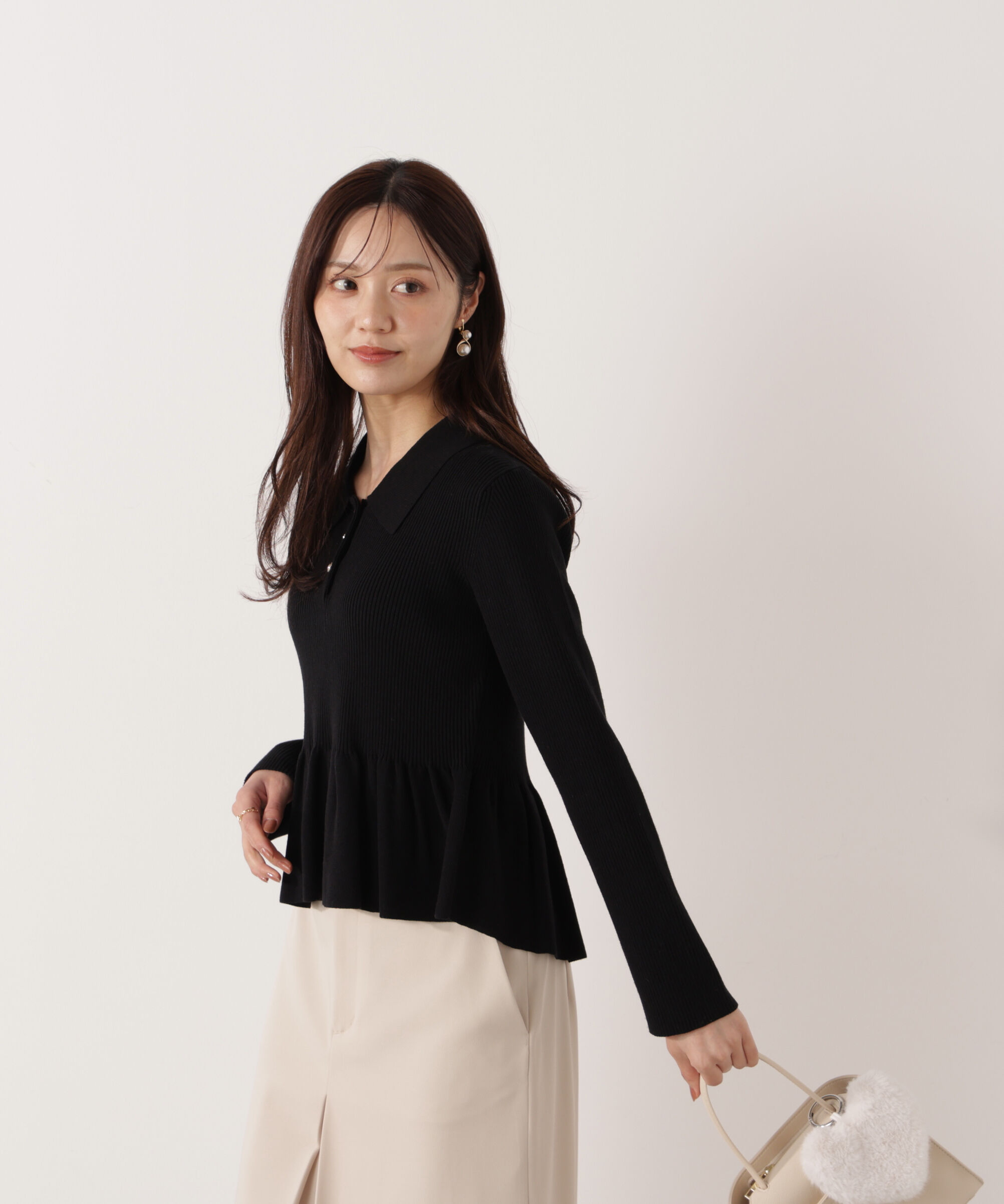 PROPORTION BODY DRESSING「＜ハンドウォッシャブル＞ペプラムポロニット 26SS」|ニット・セーター|