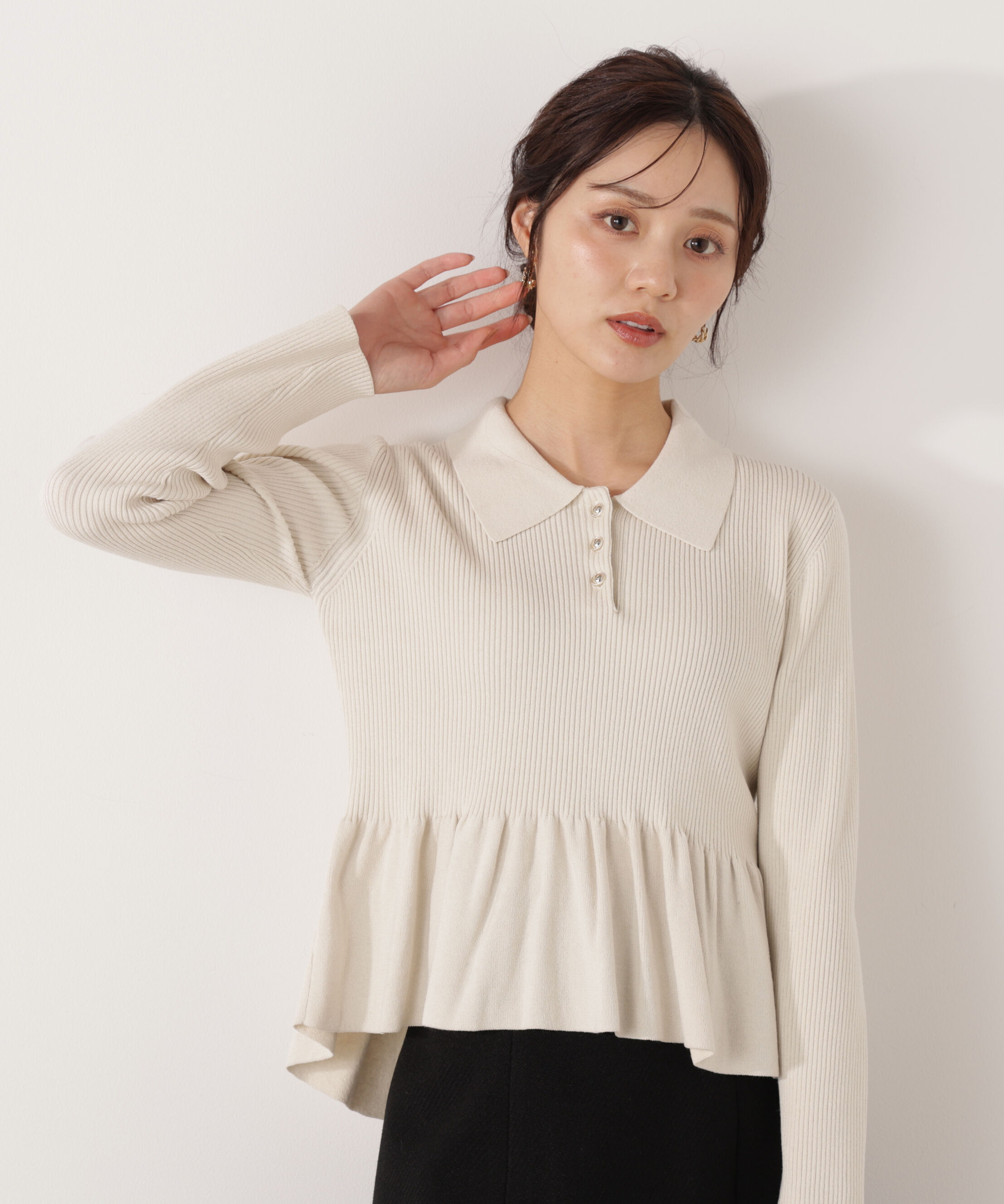 PROPORTION BODY DRESSING「＜ハンドウォッシャブル＞ペプラムポロニット 26SS」|ニット・セーター|