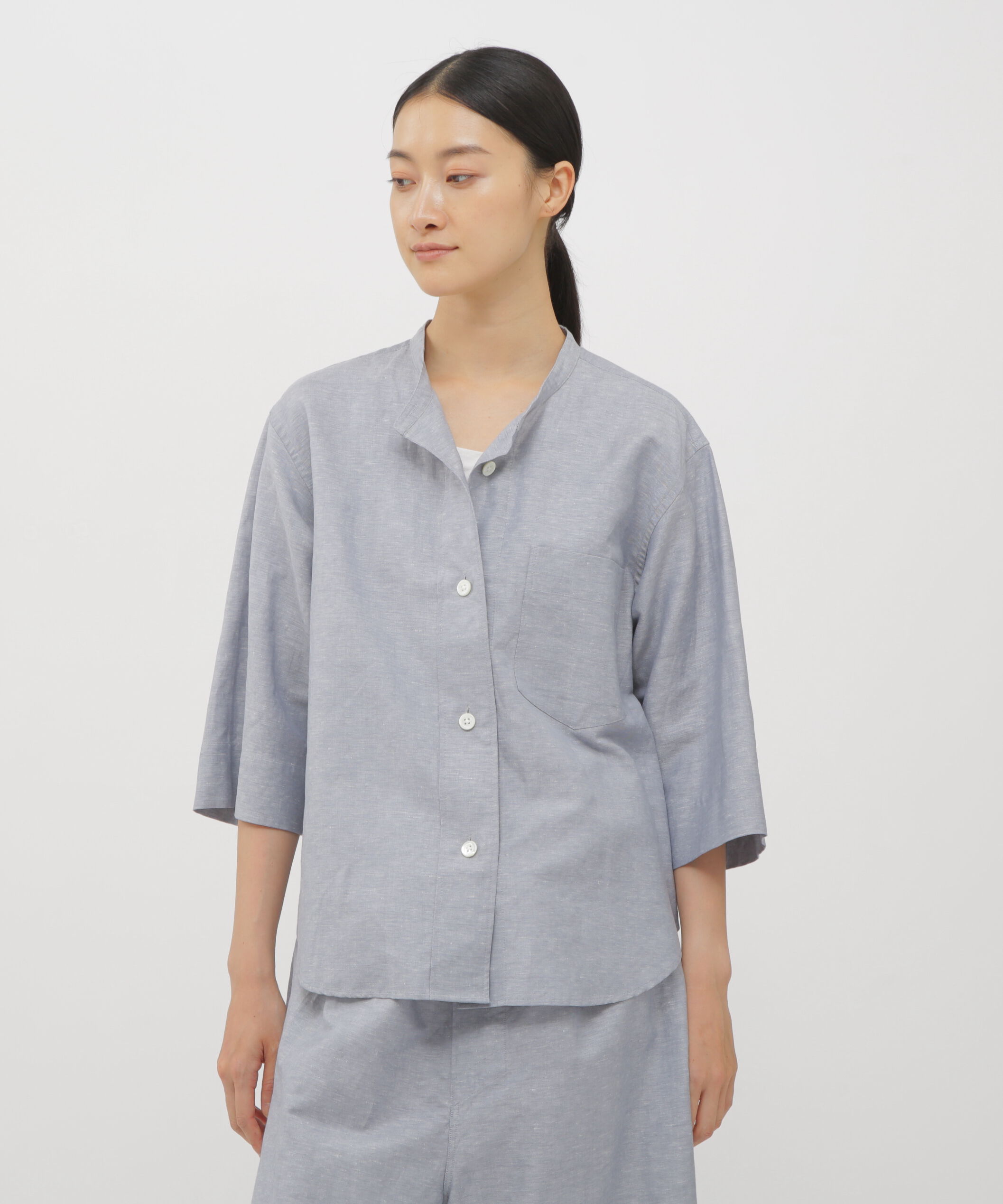 MARGARET HOWELL HOUSEHOLDGOODS「LINEN COTTON CHAMBRAY SHIRT」|シャツ・ブラウス|BLUE