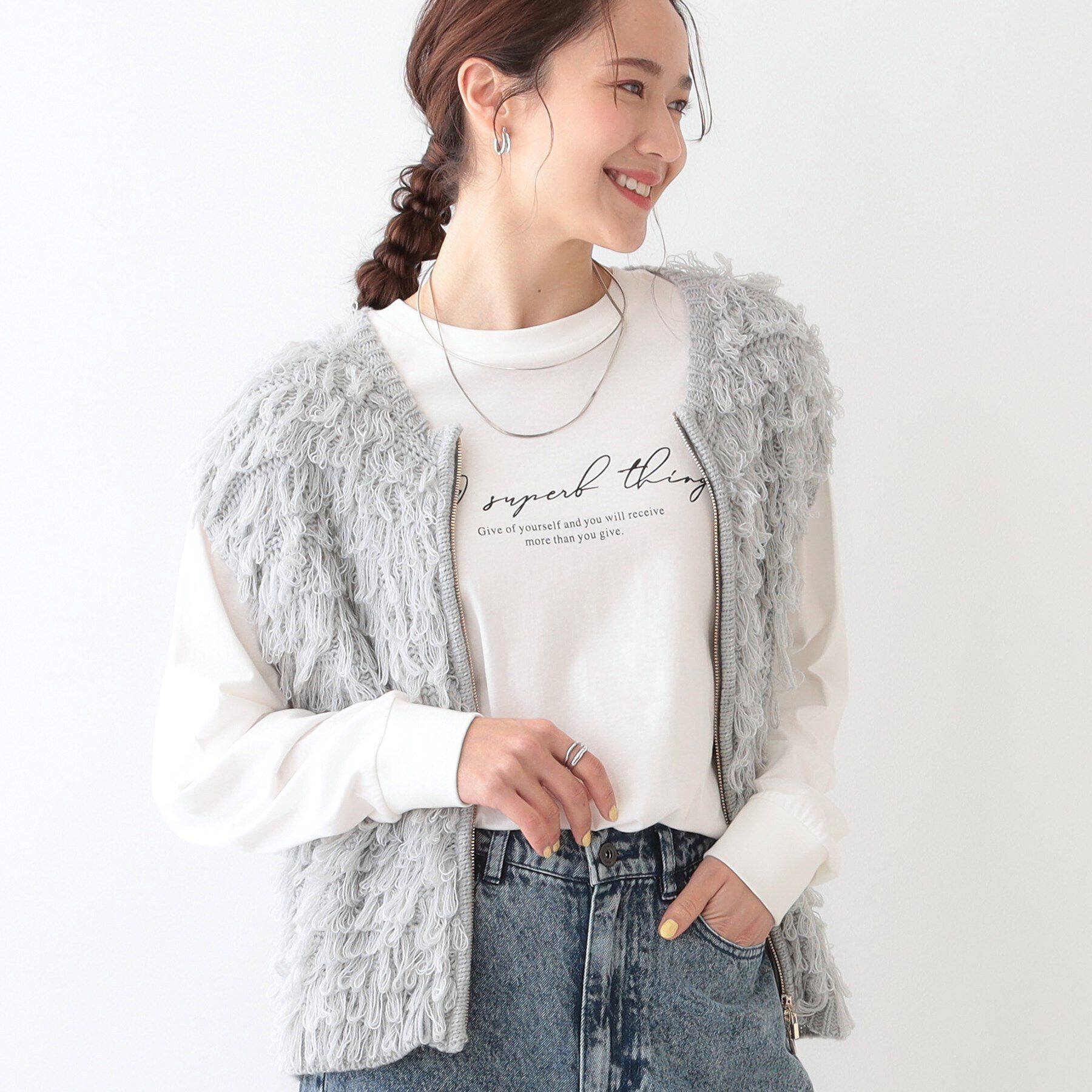 SHOO･LA･RUE「ループヤーンがアクセント ニットZIPベスト」|ベスト・ジレ|グレー(012)