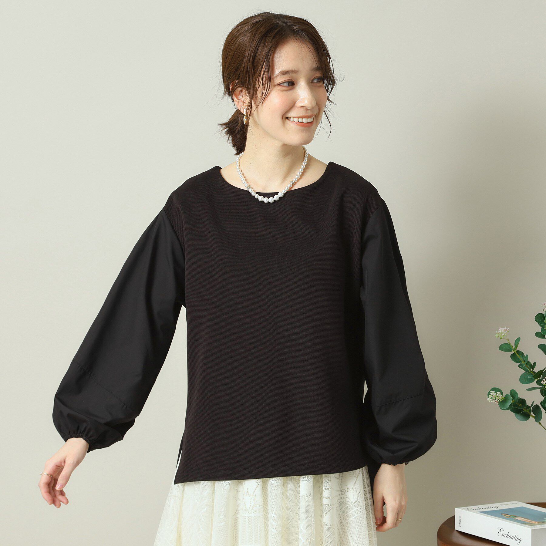 ITS&rsquo;DEMO「【洗濯機OK】異素材コンビリップルプルオーバー」|シャツ・ブラウス|ブラック(019)