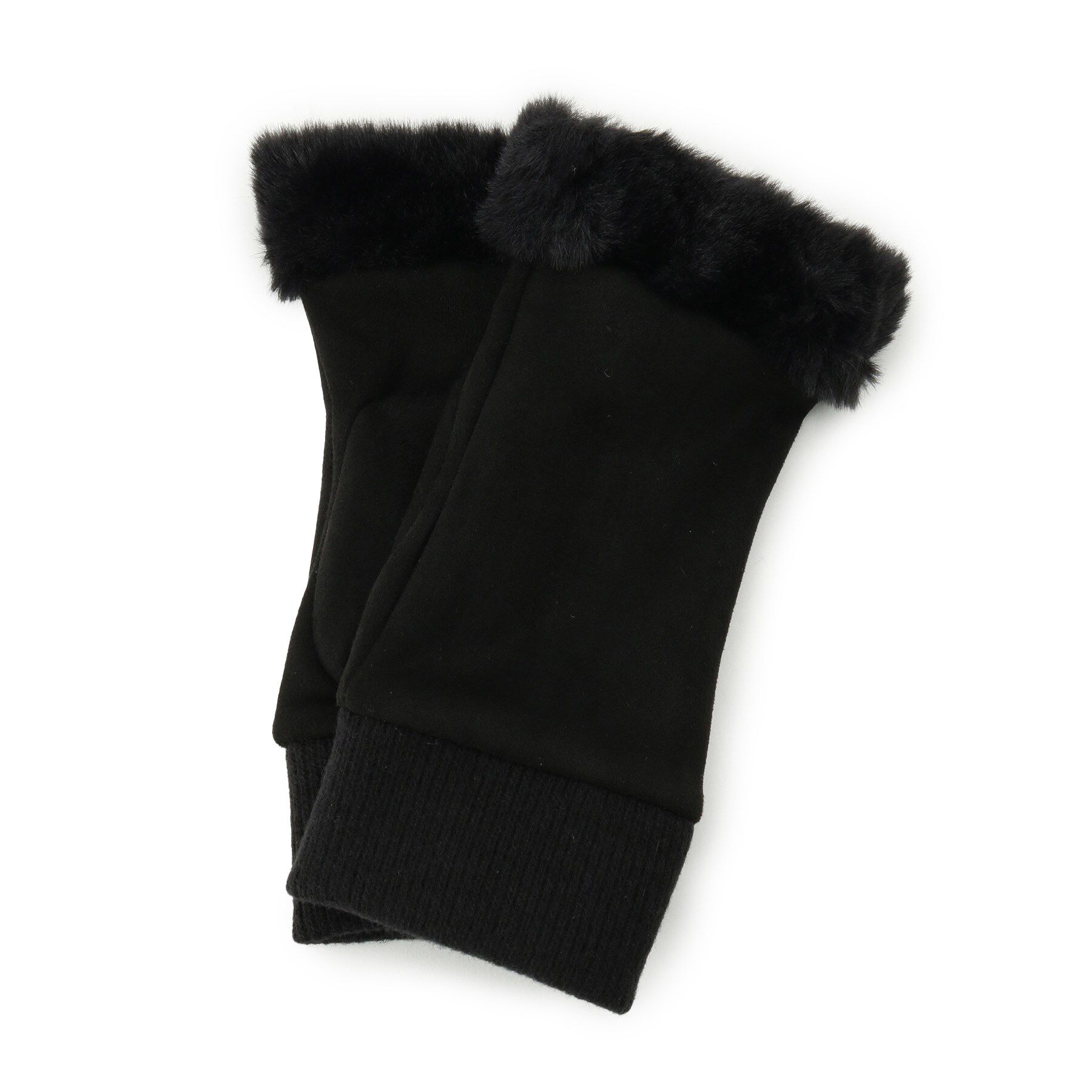 ITS&rsquo;DEMO「部分ファー指切りグローブ」|手袋|ブラック(019)