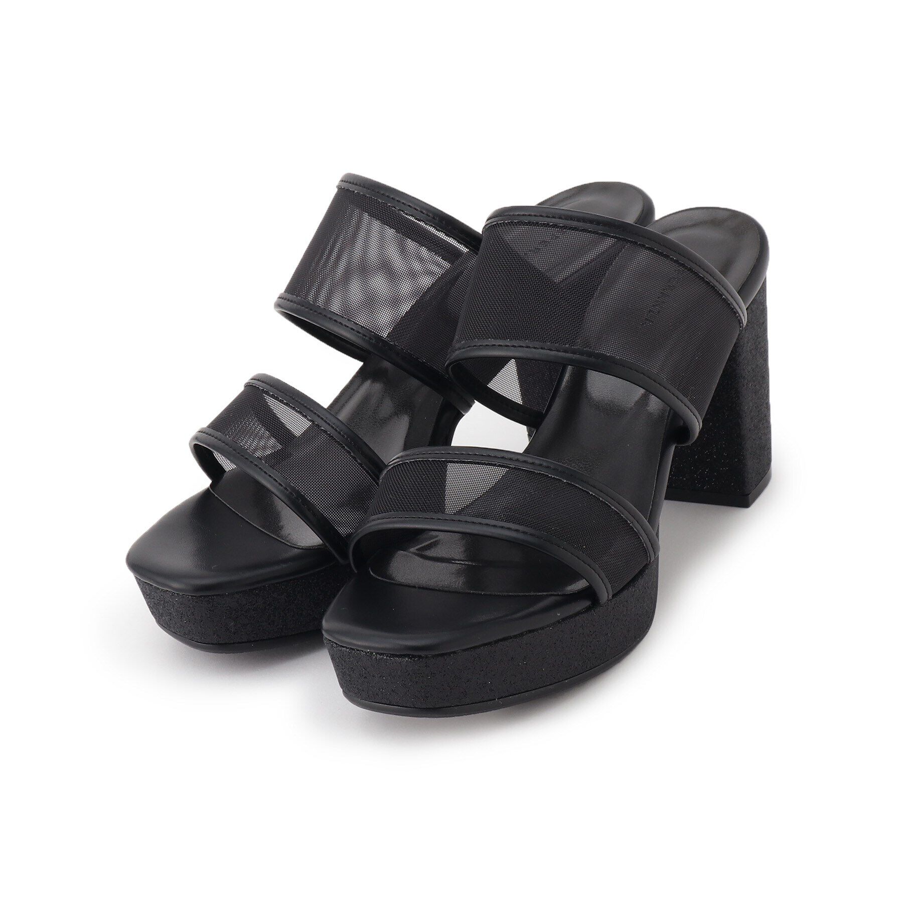 ESPERANZA「ダブルベルトラメ厚底ミュールサンダル 24SS」|サンダル|ﾌﾞﾗｯｸ(919)