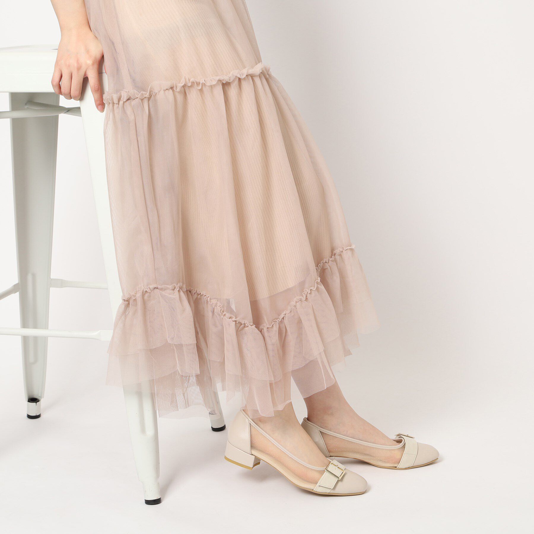 ESPERANZA「チュールバックルベルトフラットパンプス」|パンプス|