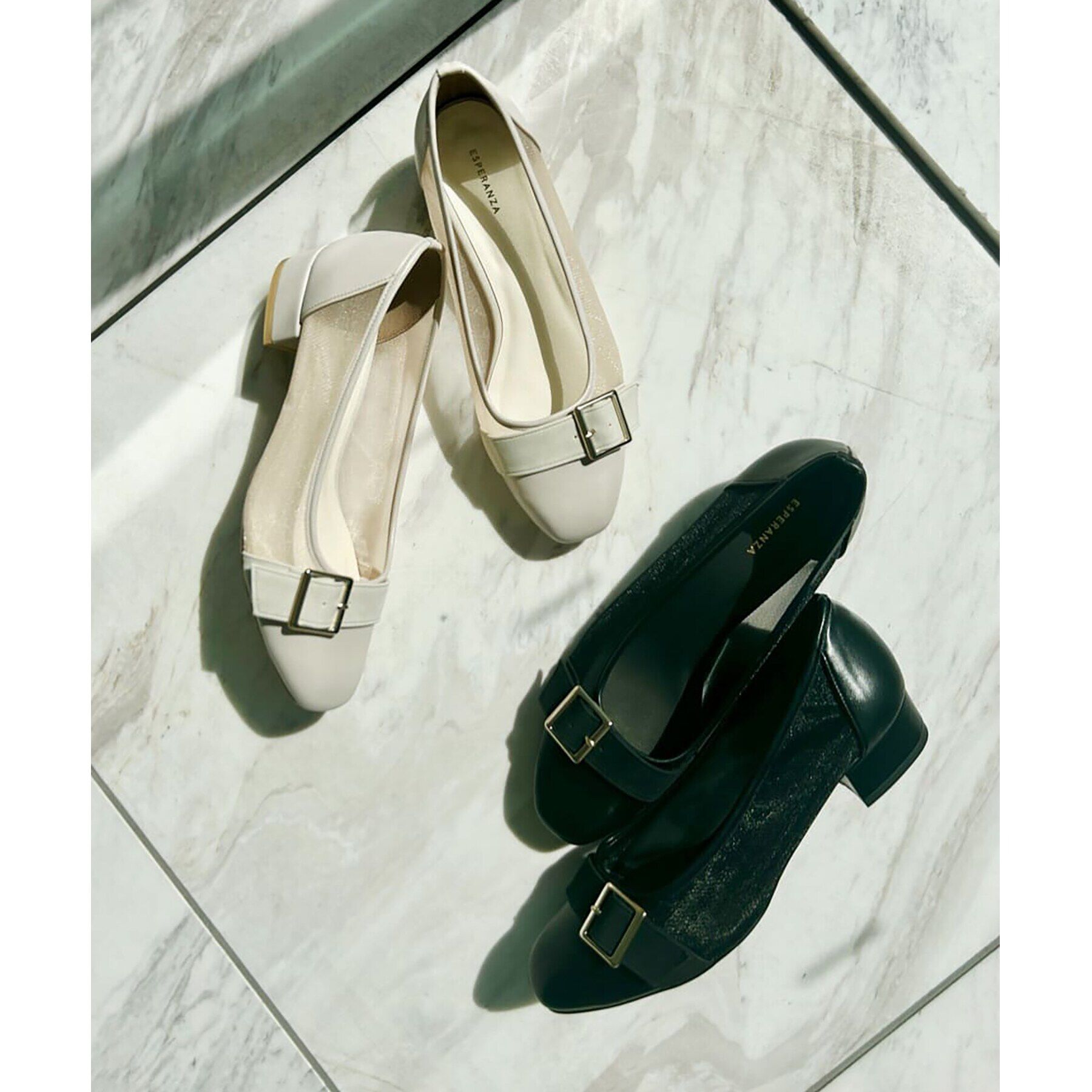 ESPERANZA「チュールバックルベルトフラットパンプス」|パンプス|