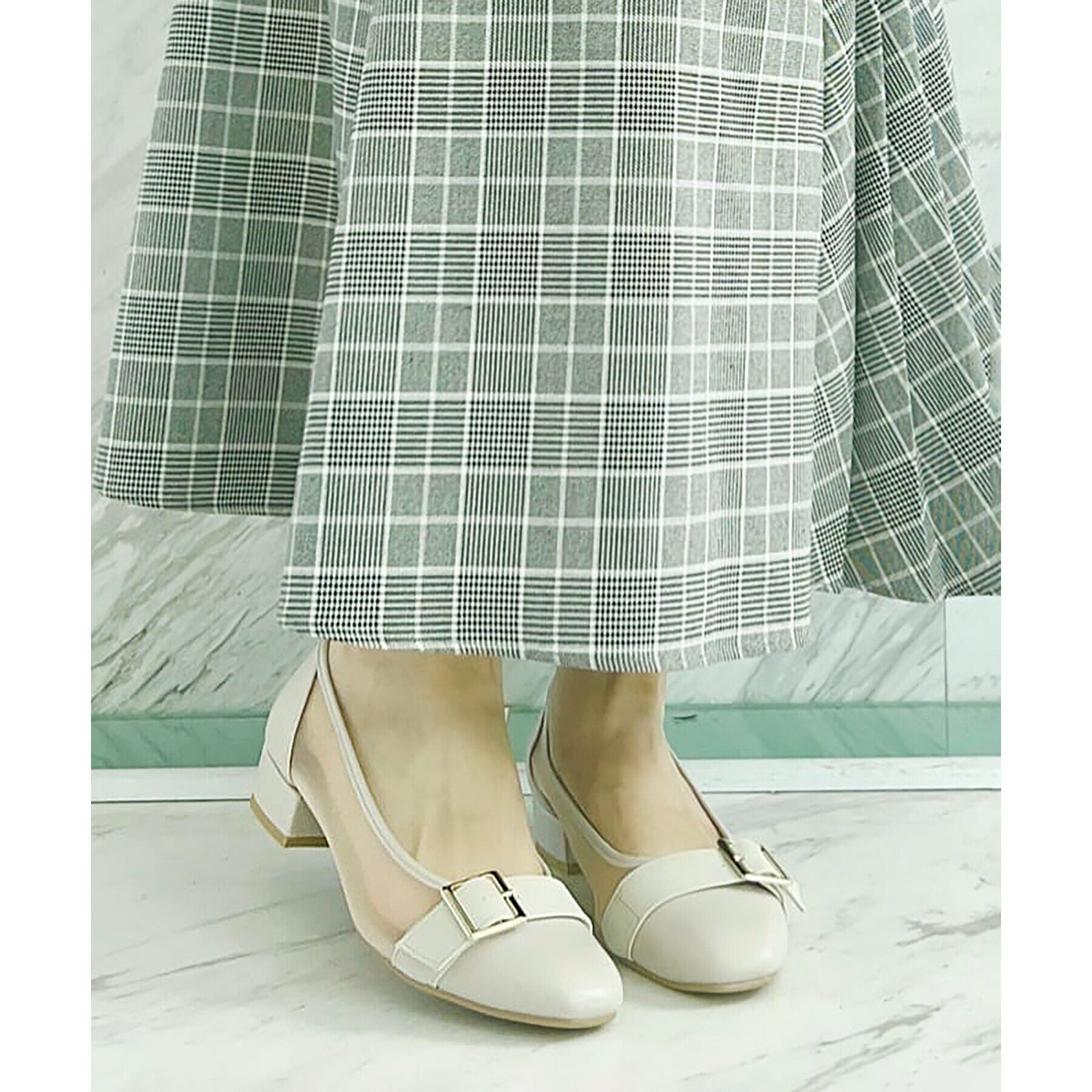 ESPERANZA「チュールバックルベルトフラットパンプス」|パンプス|